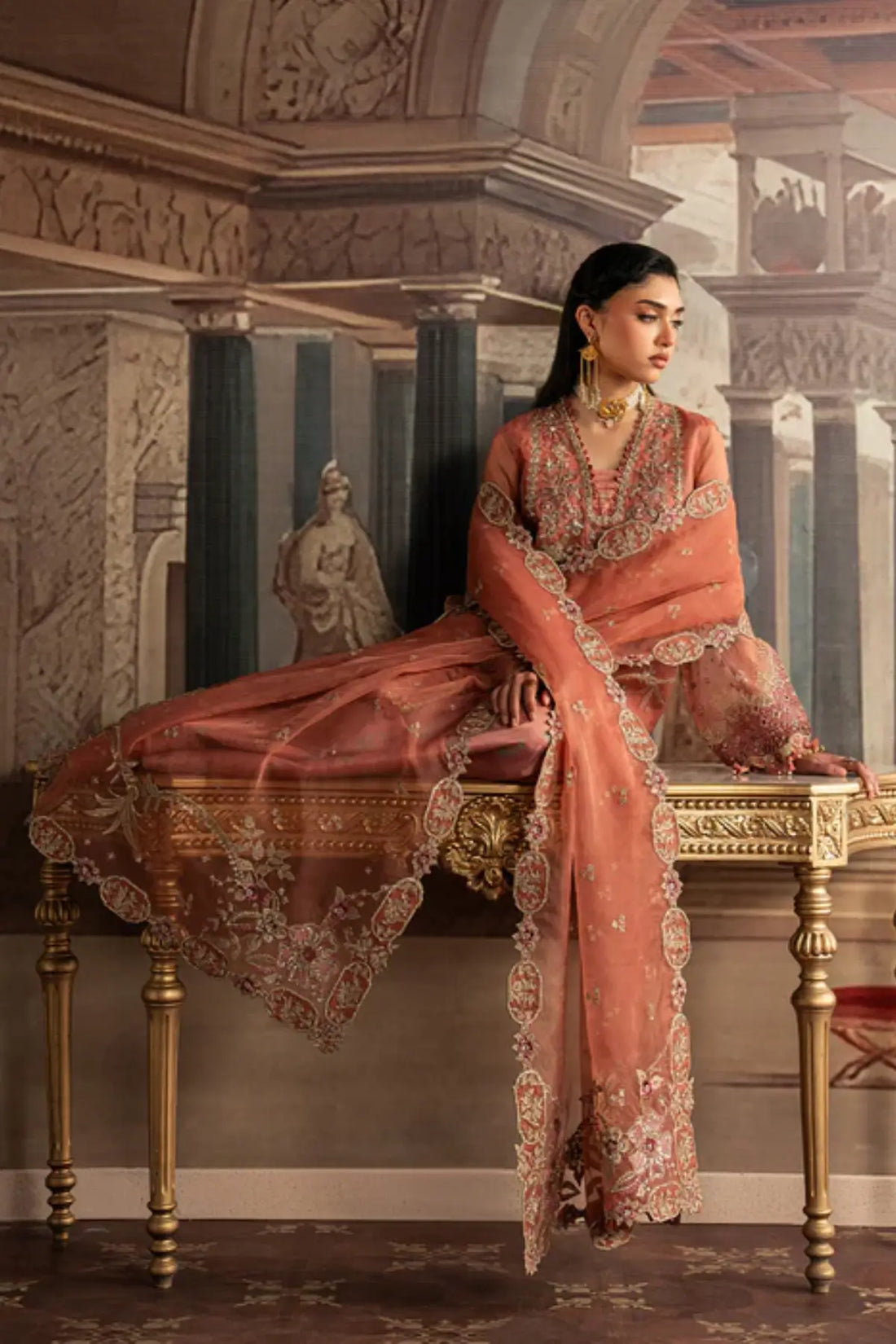 Laleh Noor by Sadaf Fawad Khan from Roya Lumière peach pink organza sharara dress for wedding wear