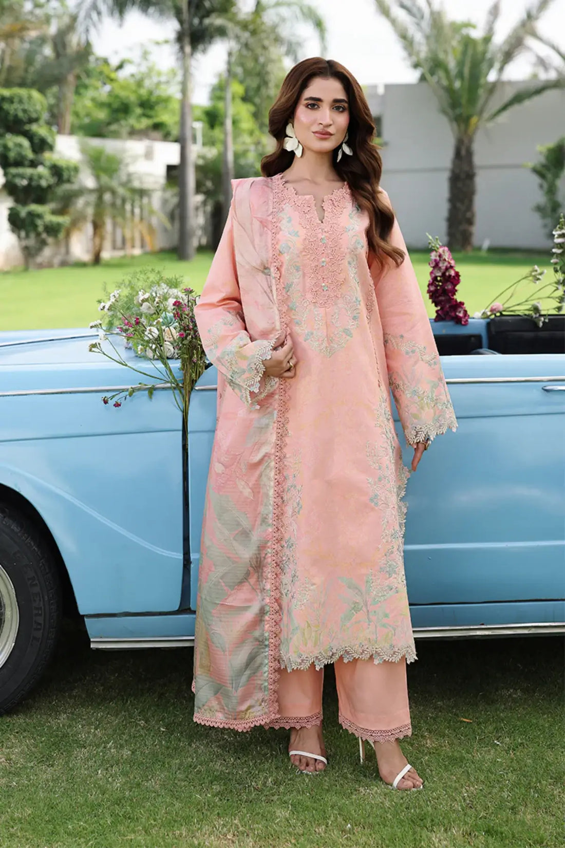 Laleh by Rang Rasiya Peach Embroidered Lawn Stitched 3PC Suit with Printed Tasser Silk Dupatta