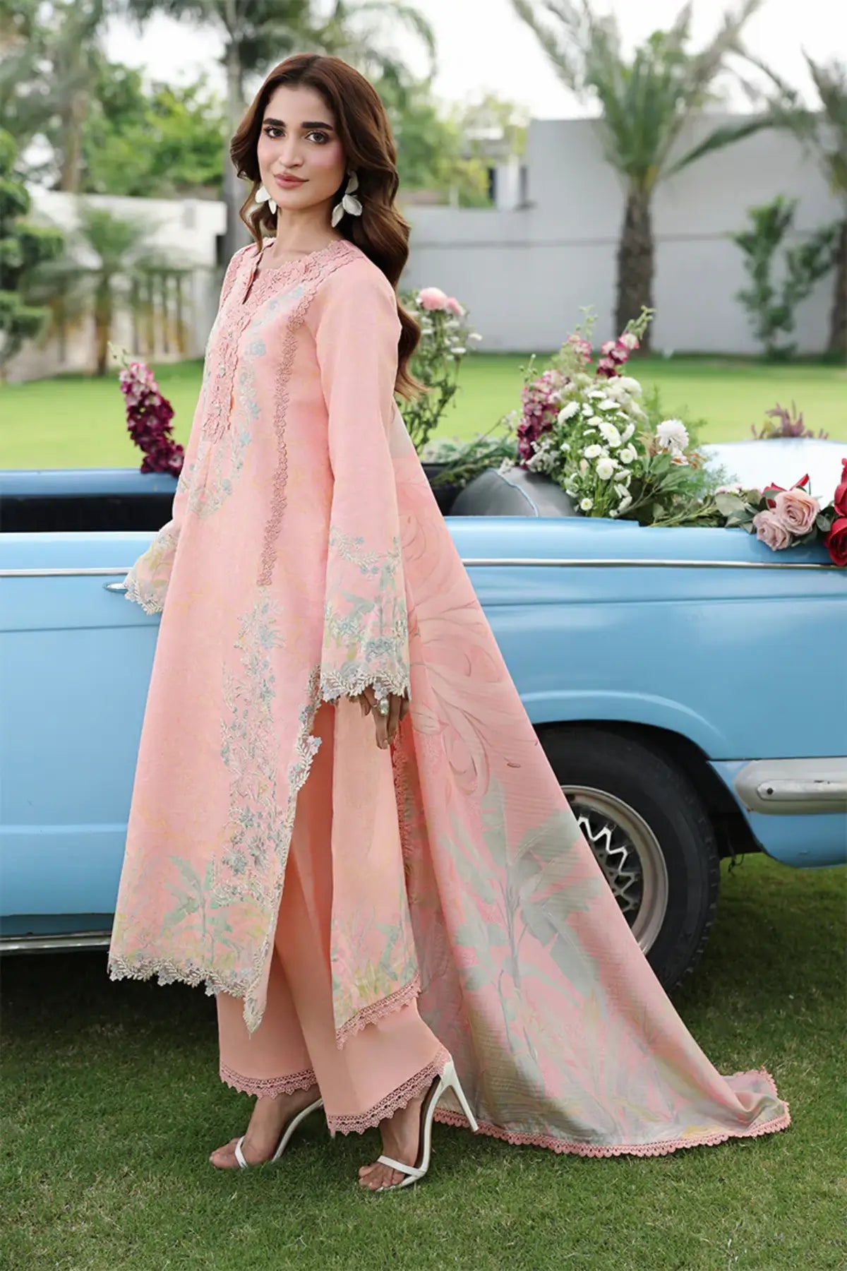 Laleh by Rang Rasiya Peach Embroidered Lawn Stitched 3PC Suit with Printed Tasser Silk Dupatta