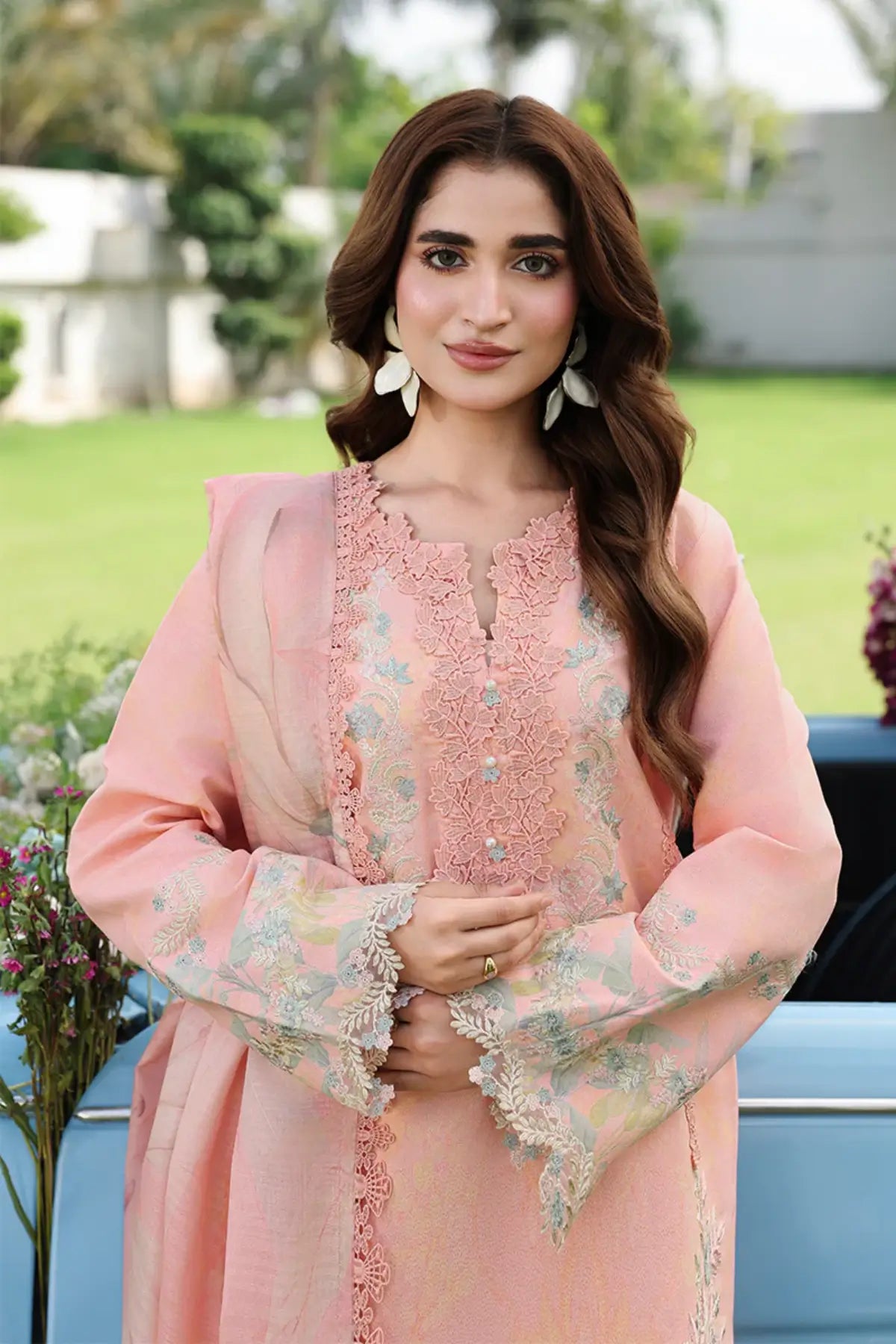 Laleh by Rang Rasiya Peach Embroidered Lawn Stitched 3PC Suit with Printed Tasser Silk Dupatta