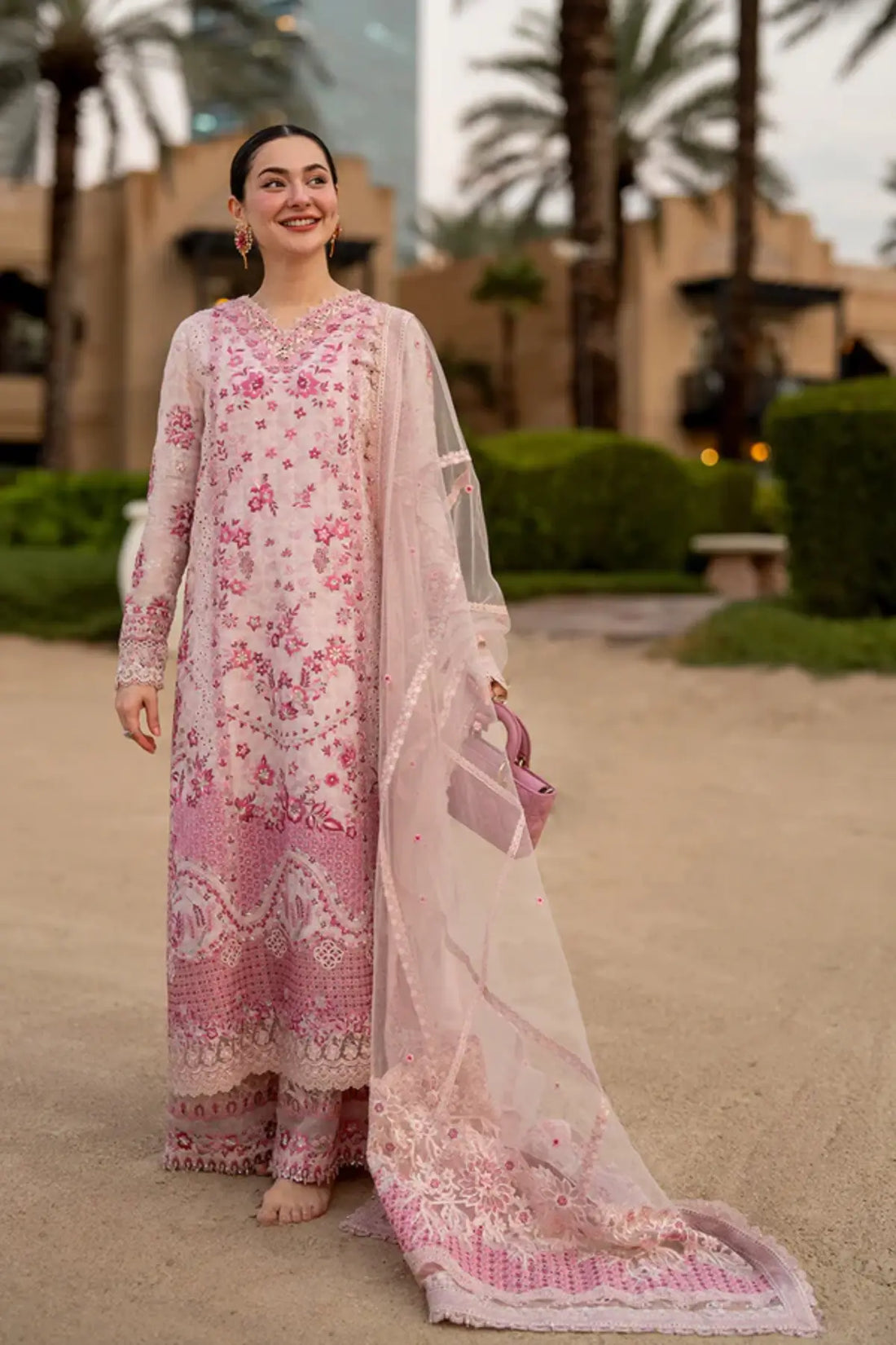 Faiza Saqlain Lamija powder blush embroidered lawn 3PC suit