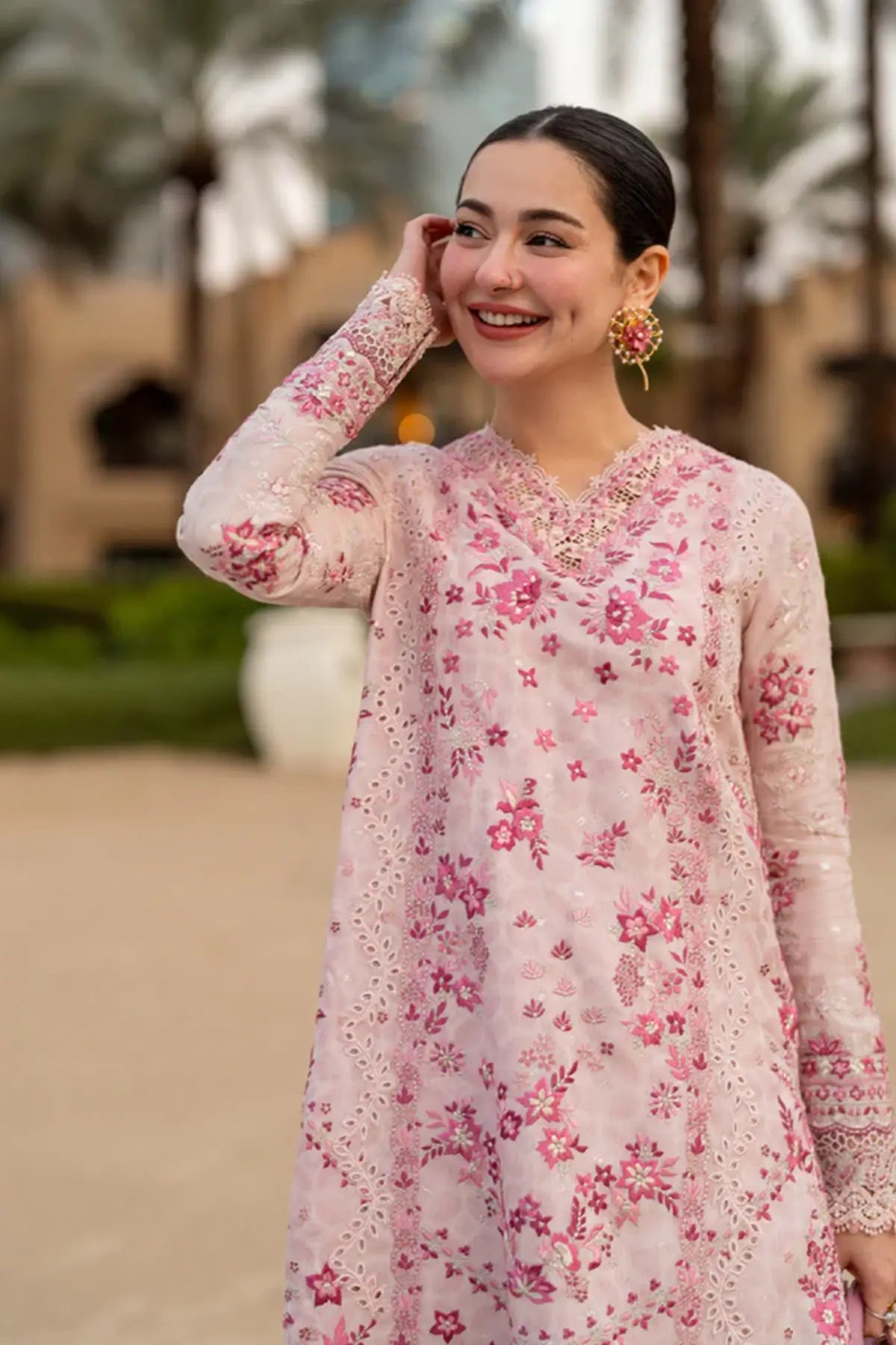 Faiza Saqlain Lamija powder blush embroidered lawn 3PC suit