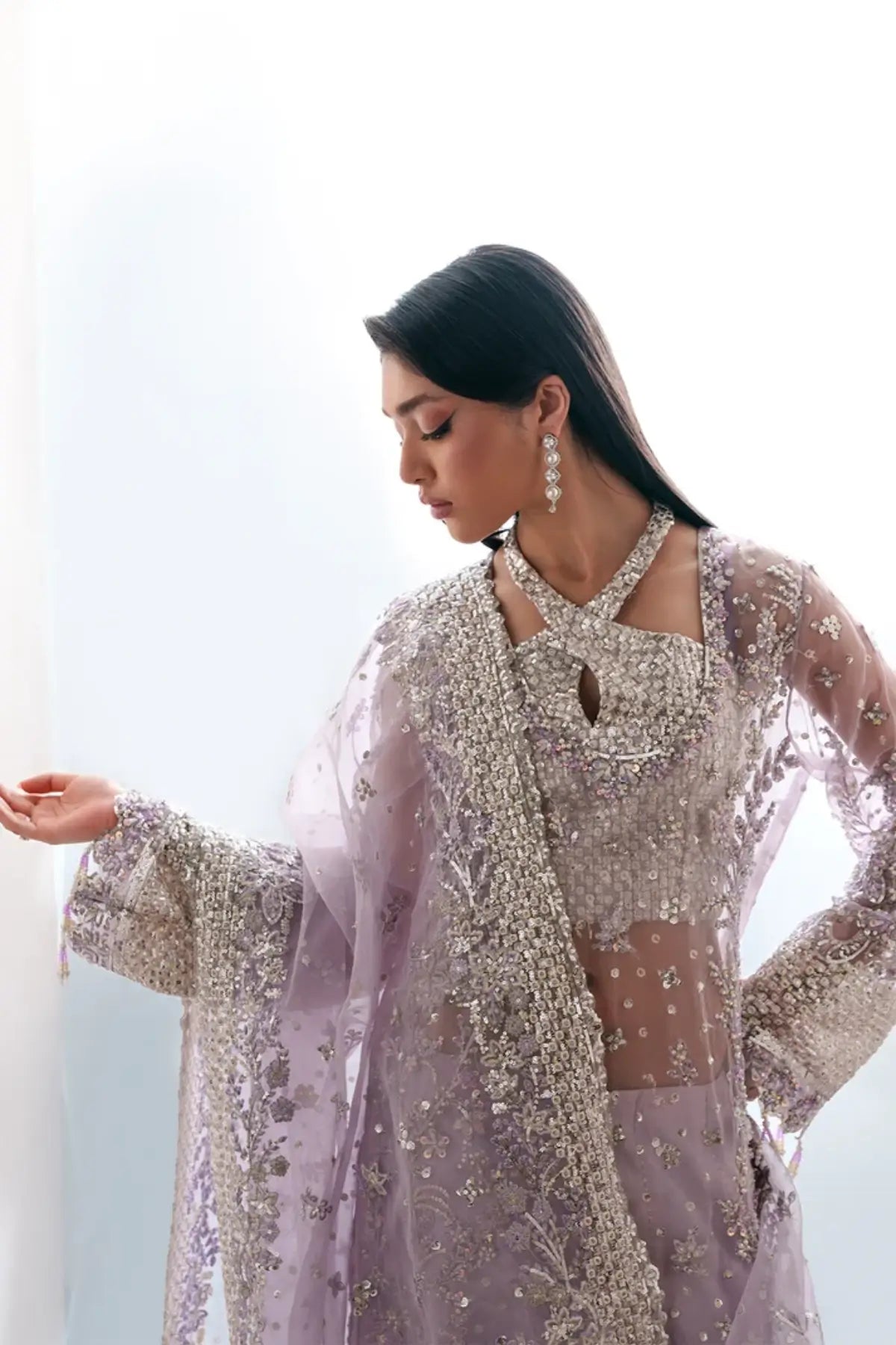 Lapis Emaan Adeel lilac embroidered organza stitched formal 3PC suit with dupatta and raw silk trouser