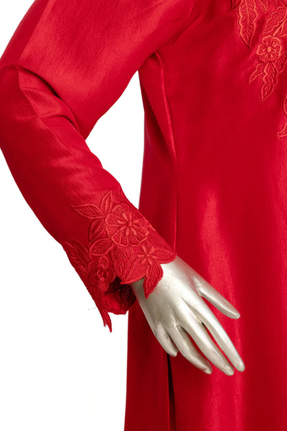 Lara- Red Embroidered Elegant Silk Shirt with Plazzo