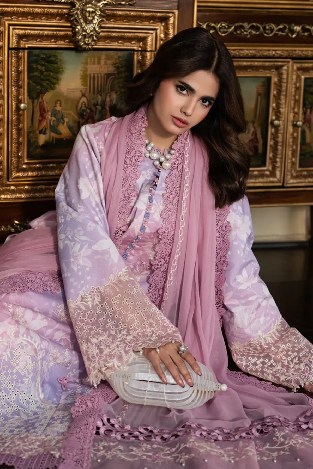 Lara Lavender Rose premium lawn Eid 3PC dress by Rang Rasiya Carnation Eid Edit 2026 with chiffon dupatta