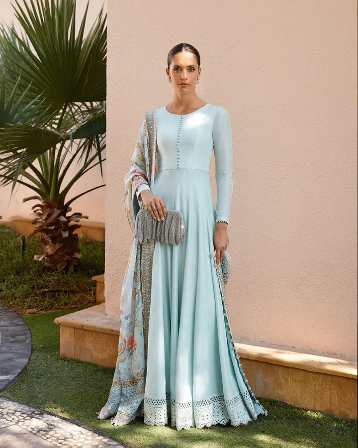 Latissa- Ice Blue Pishwas Ensemble By- Faiza saqlain – Pakistani Moda
