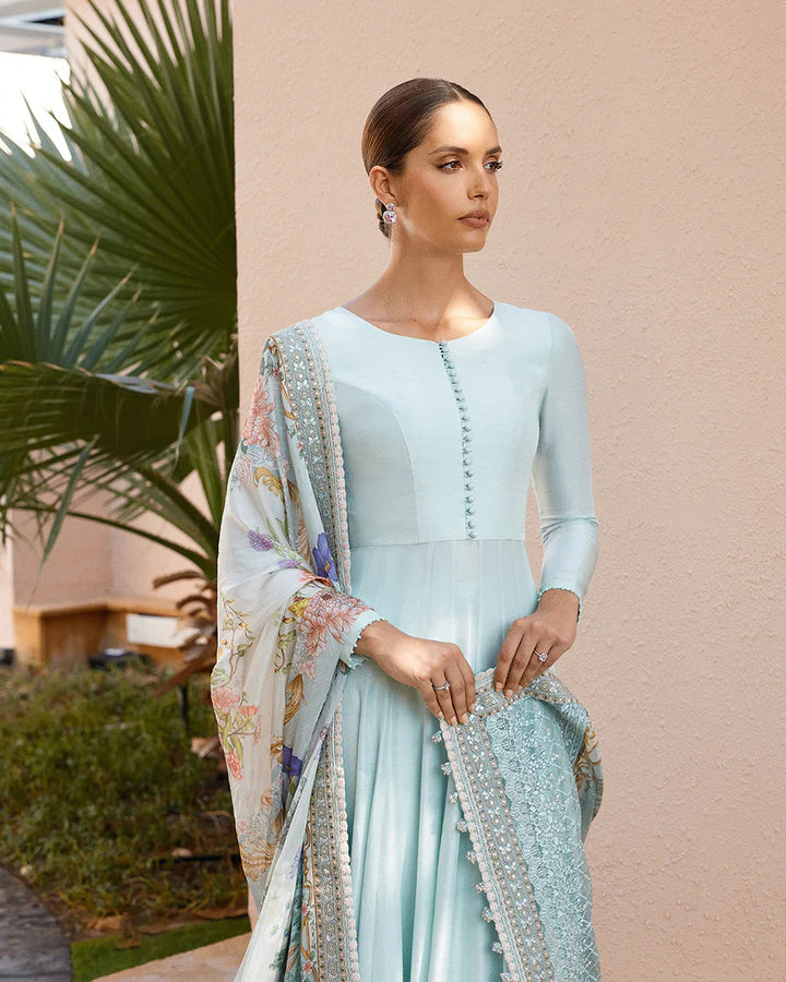 Latissa- Ice Blue Pishwas Ensemble By- Faiza saqlain – Pakistani Moda