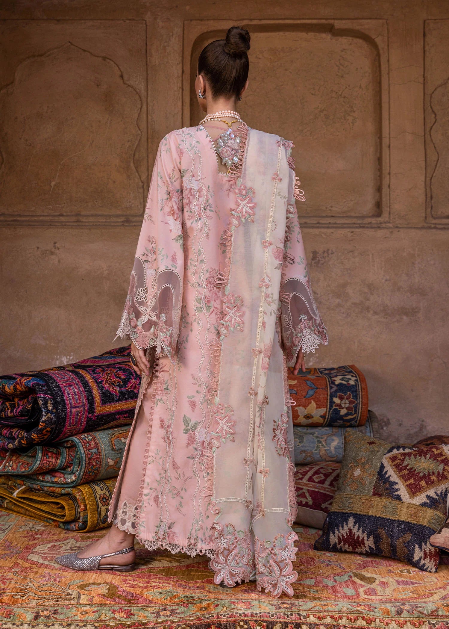 Lavender Fall-D5A-Sorbet Pink Embroidered Pakistani Lawn Suit for Eid & Weddings by Crimson-Ships to US, UK & Canada