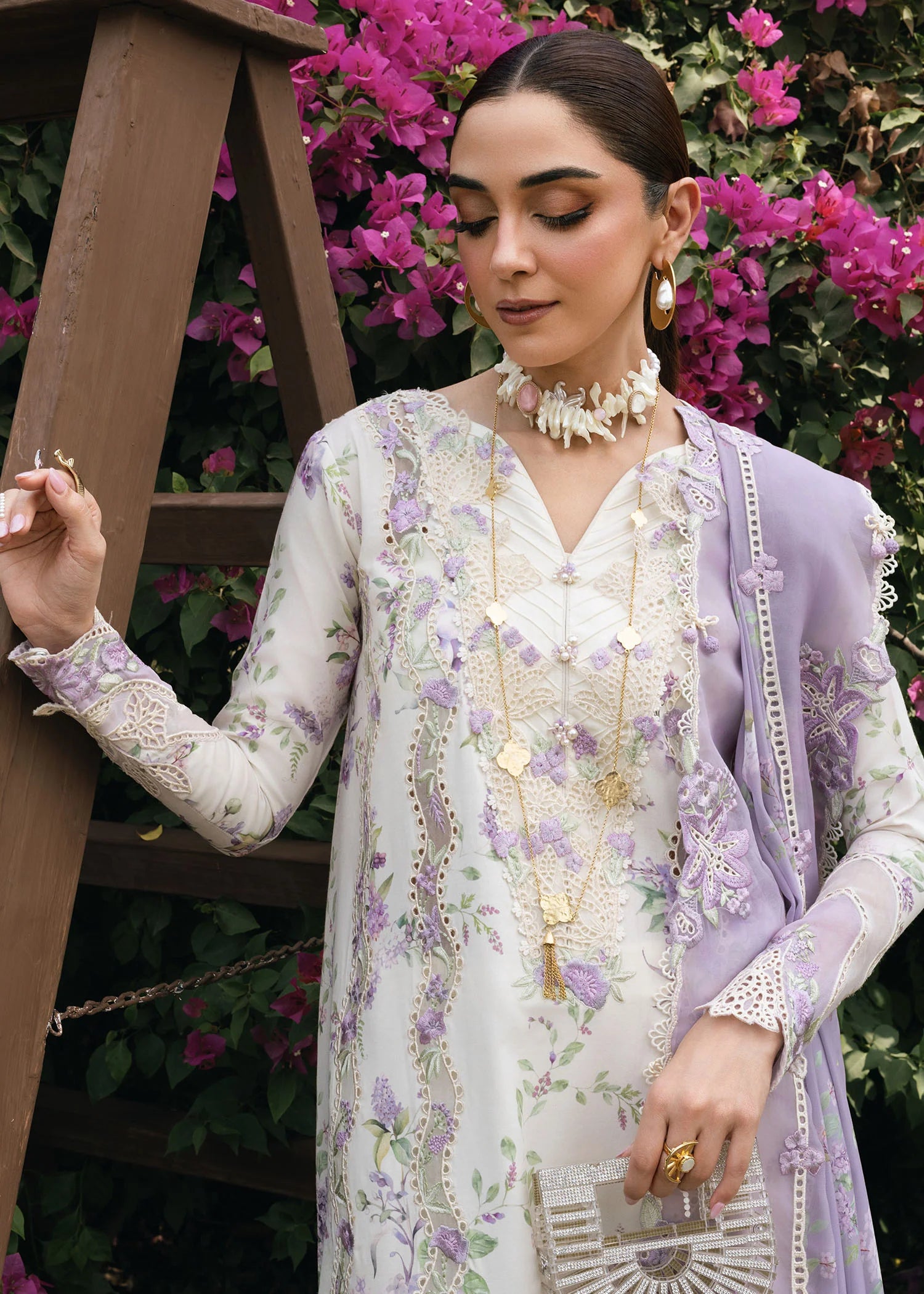Lavender Fall-D5B-Designer Cloud Embroidered Pakistani Suit for Formal Occasions by Crimson