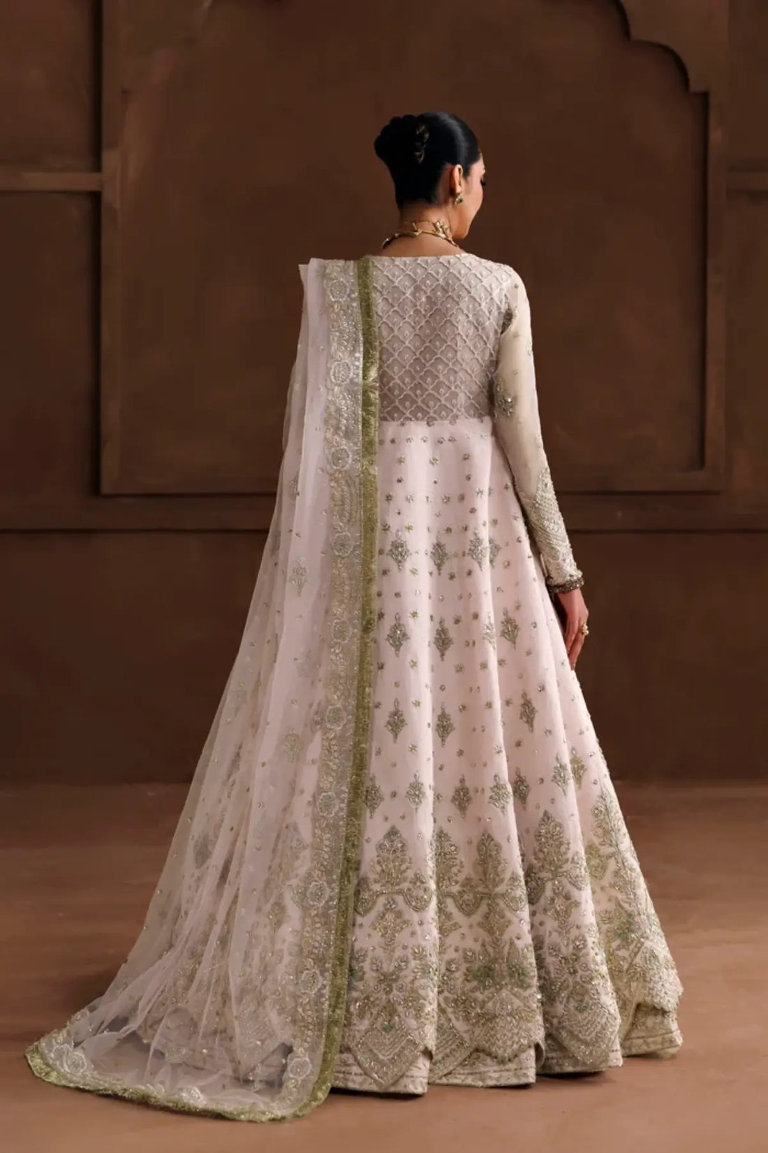 Lavinia off white handworked organza bridal stitched lehenga with embellished net dupatta from Riwayat Bridal Edit 26