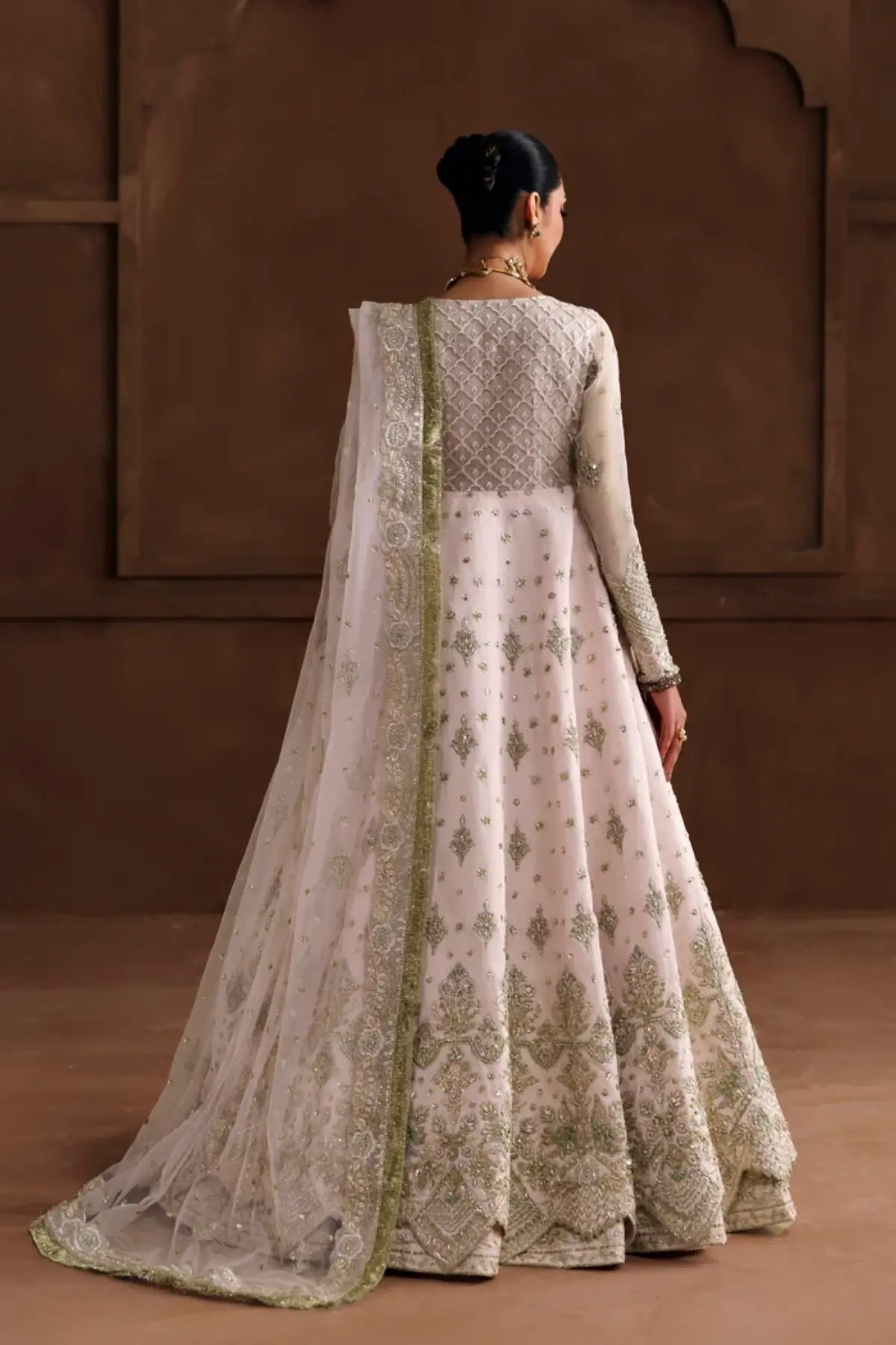 Lavinia off white handworked organza bridal stitched lehenga with embellished net dupatta from Riwayat Bridal Edit 26