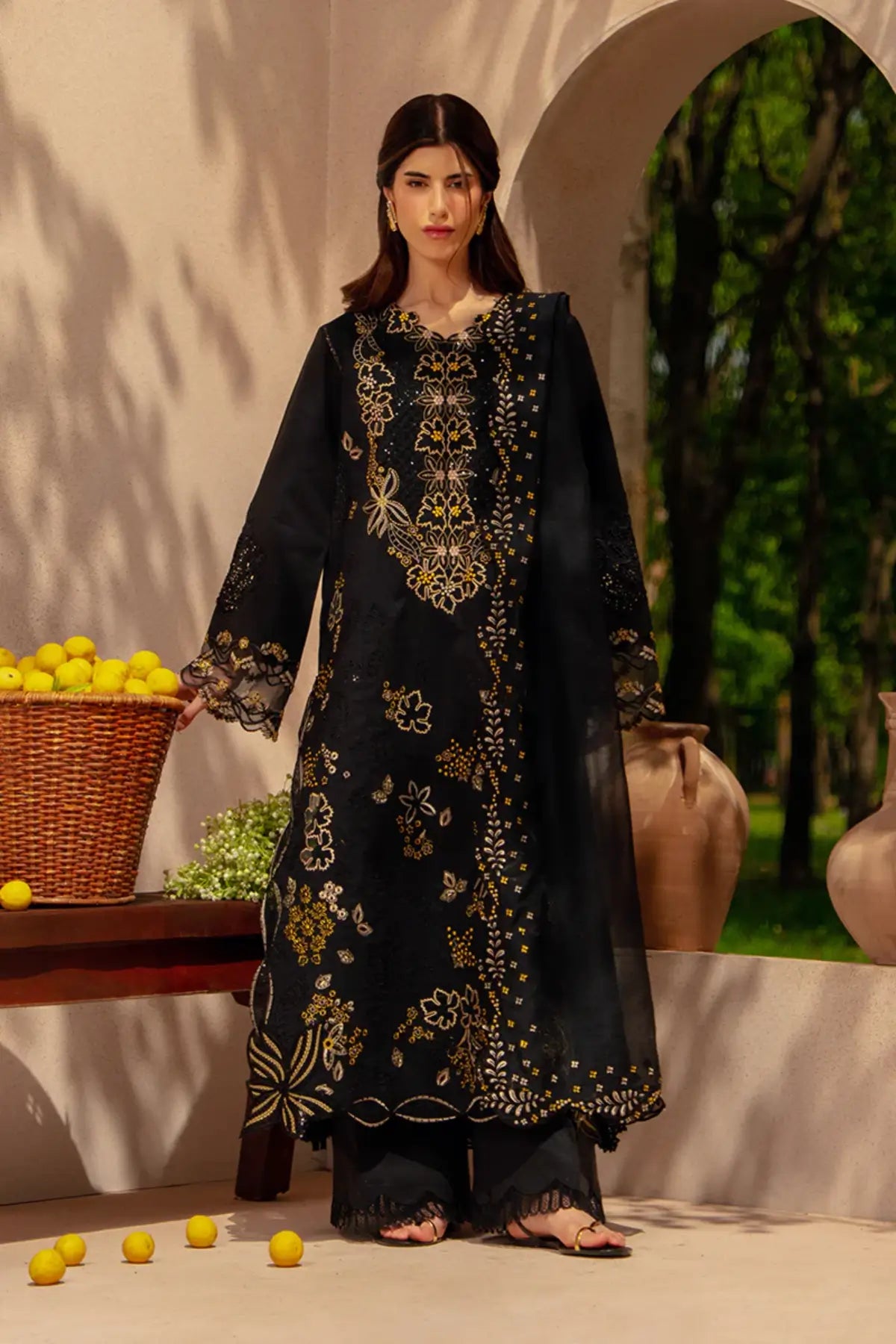 Layl smoke stitched lawn 3PC suit with embroidered shirt and dupatta elegant wear Rang Rasiya