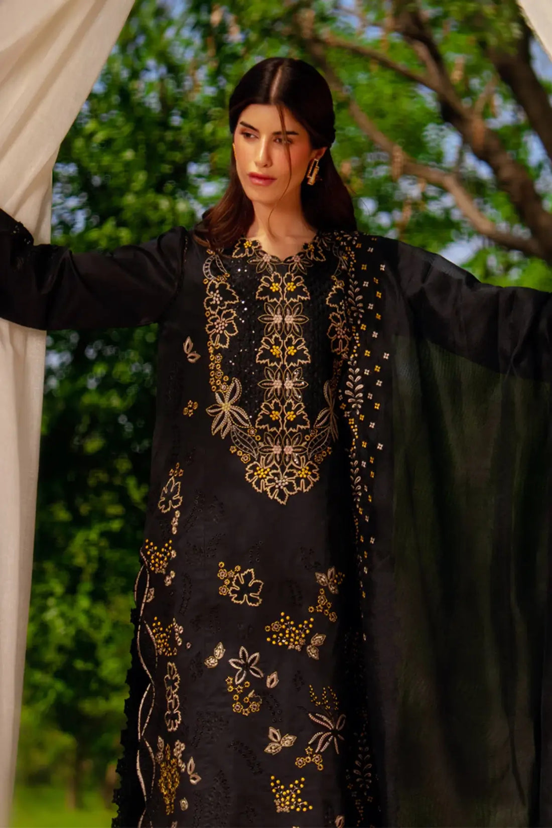 Layl smoke stitched lawn 3PC suit with embroidered shirt and dupatta elegant wear Rang Rasiya