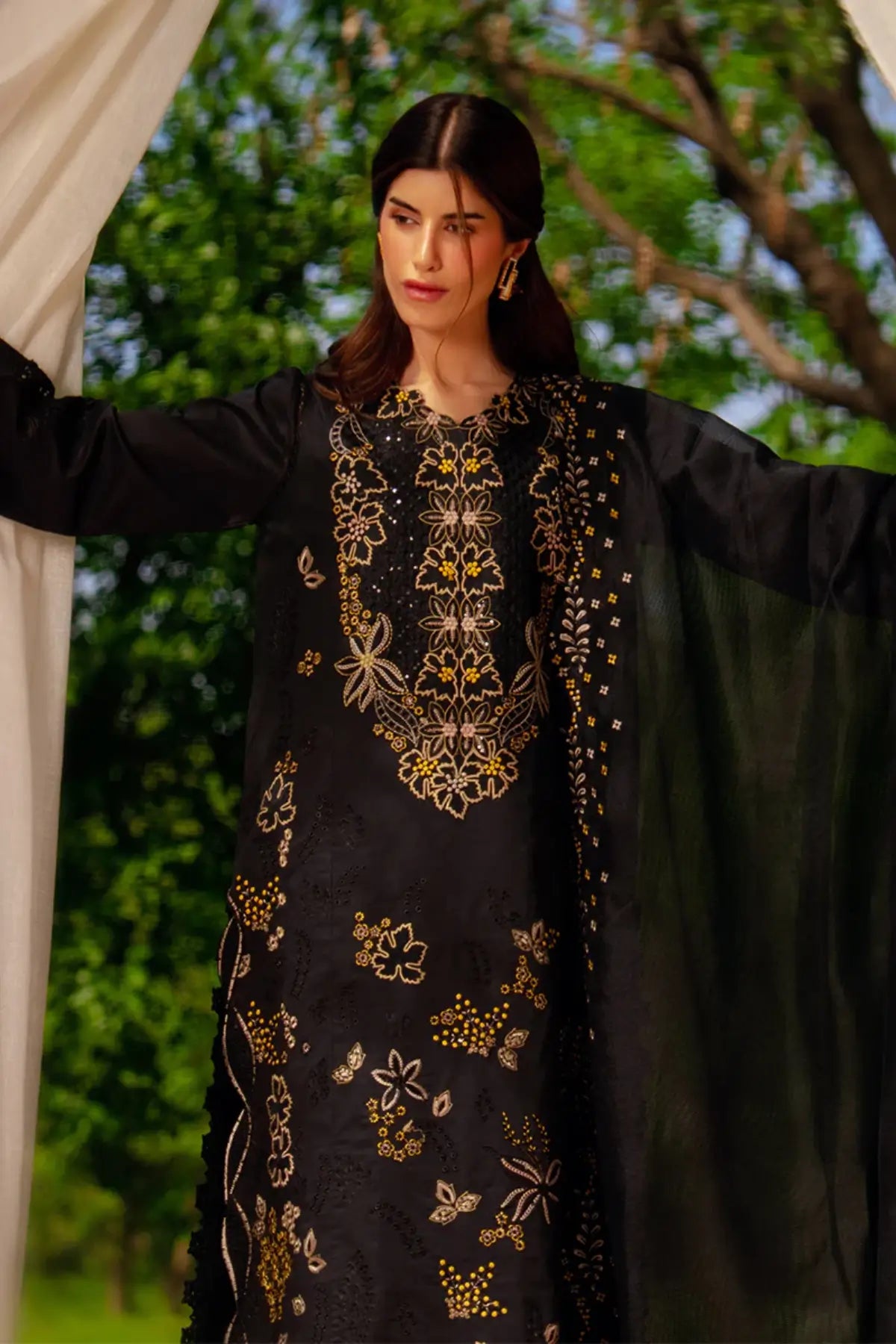 Layl smoke stitched lawn 3PC suit with embroidered shirt and dupatta elegant wear Rang Rasiya