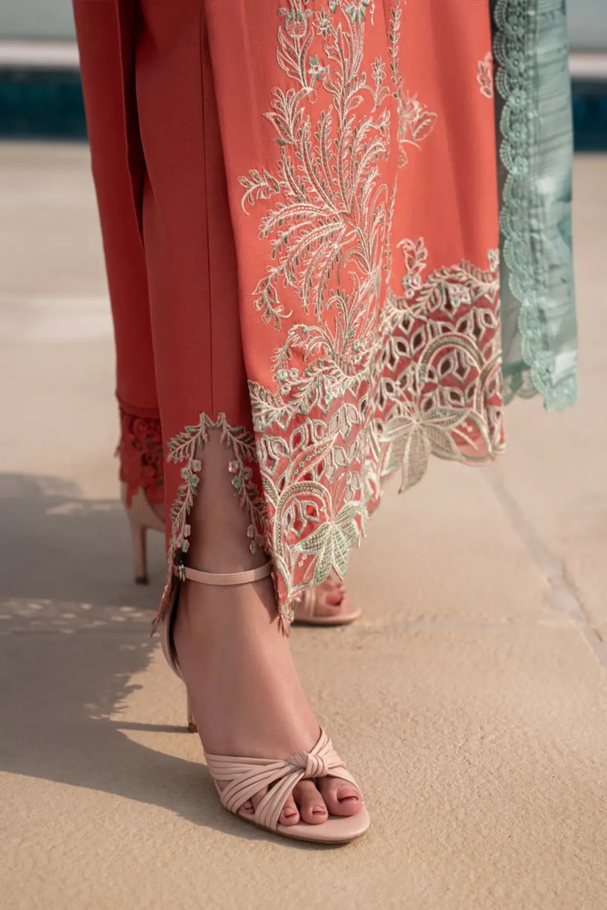 Leeza Coral Rose stitched lawn festive 3PC by Rang Rasiya Carnation Eid Edit 2026 with silk dupatta