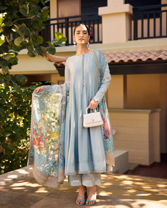 Leia- Pastel Blue Silk Kalidaar For Celebration Wear By-Faiza Saqlain