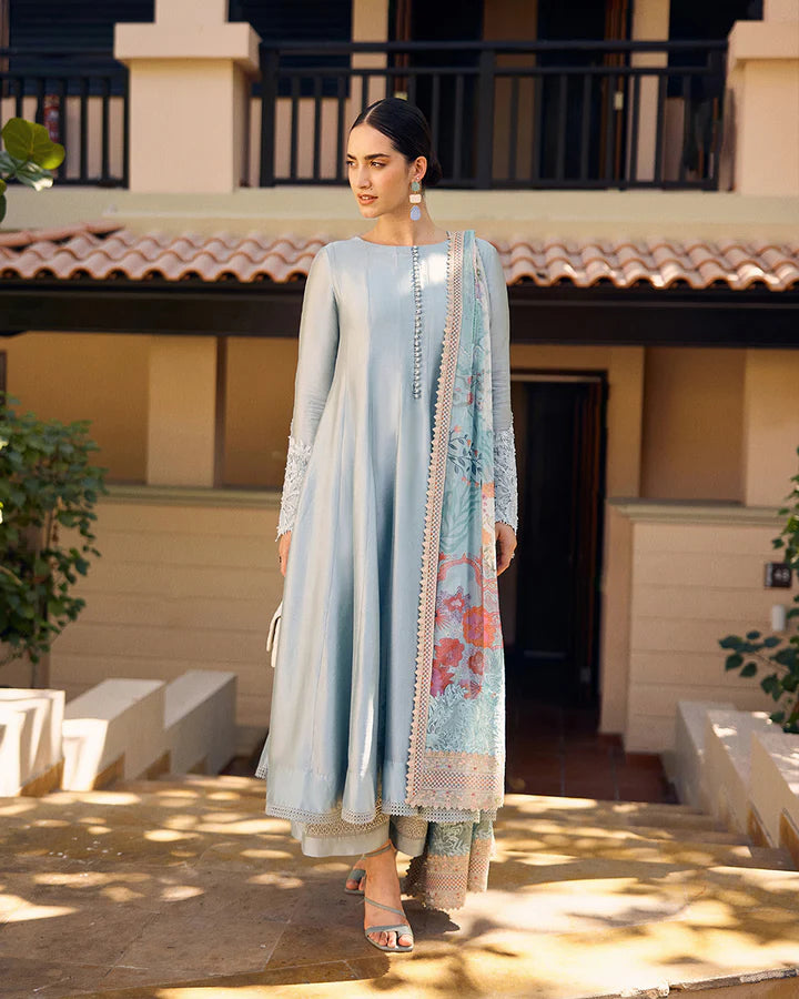 Leia- Pastel Blue Silk Kalidaar For Celebration Wear By-Faiza Saqlain