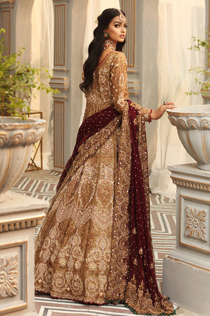 Leilyn-Traditional Bridal Gold Tissue Gown with Maroon Chiffon Dupatta