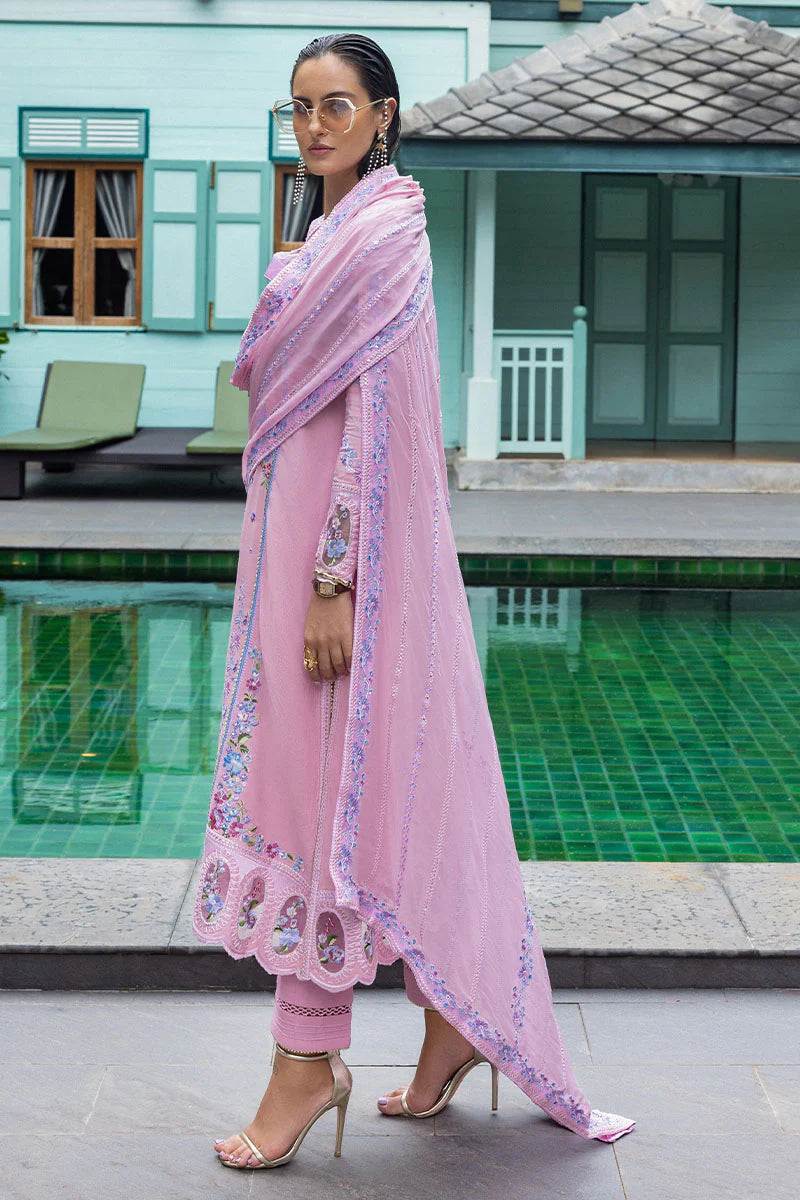 Leore lilac pink raw silk embroidered stitched outfit with chiffon dupatta – buy ready-to-wear party & festive dress online.