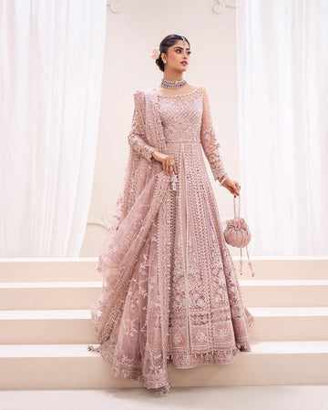 Leyan Faiza Saqlain pink embroidered pishwas with net dupatta and lehenga lining – Pakistanimoda UK fast delivery