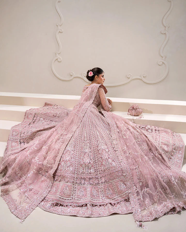 Leyan Faiza Saqlain pink embroidered pishwas with net dupatta and lehenga lining – Pakistanimoda UK fast delivery