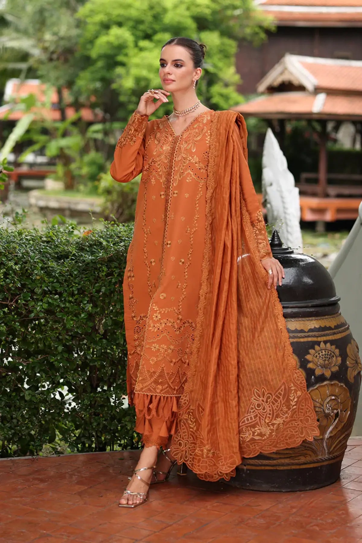 Liana by Rang Rasiya Coral Embroidered Lawn Stitched 3PC Suit with Embroidered Textured Dupatta