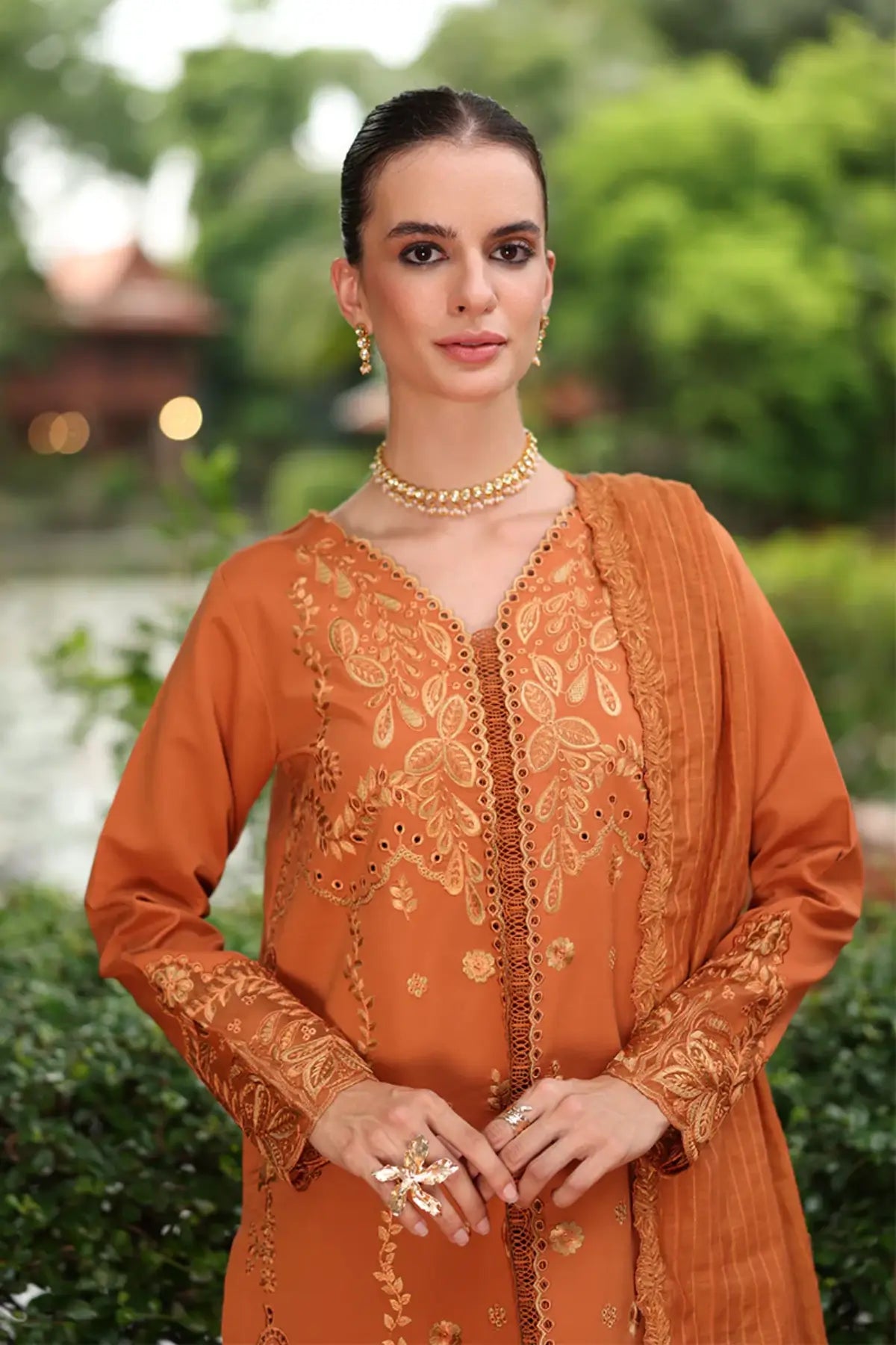 Liana by Rang Rasiya Coral Embroidered Lawn Stitched 3PC Suit with Embroidered Textured Dupatta