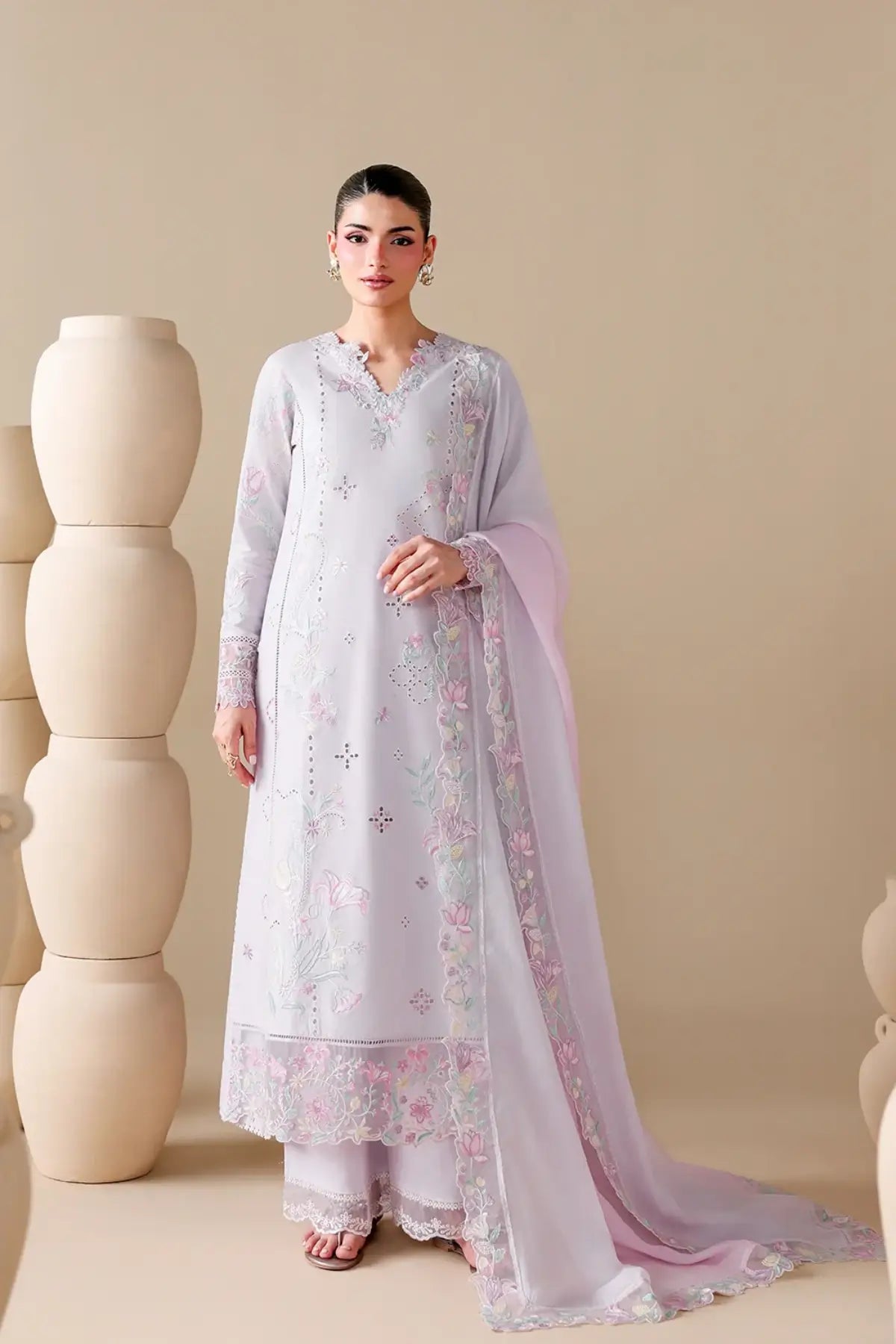 Lily Meadow by Azure lavender luxury lawn stitched 3PC suit with embroidered shirt tie-dye viscose silk dupatta