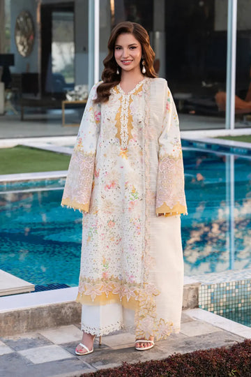 Lily pearl white lawn stitched Eid suit by Rang Rasiya Carnation Eid Edit 2026 with textured dupatta