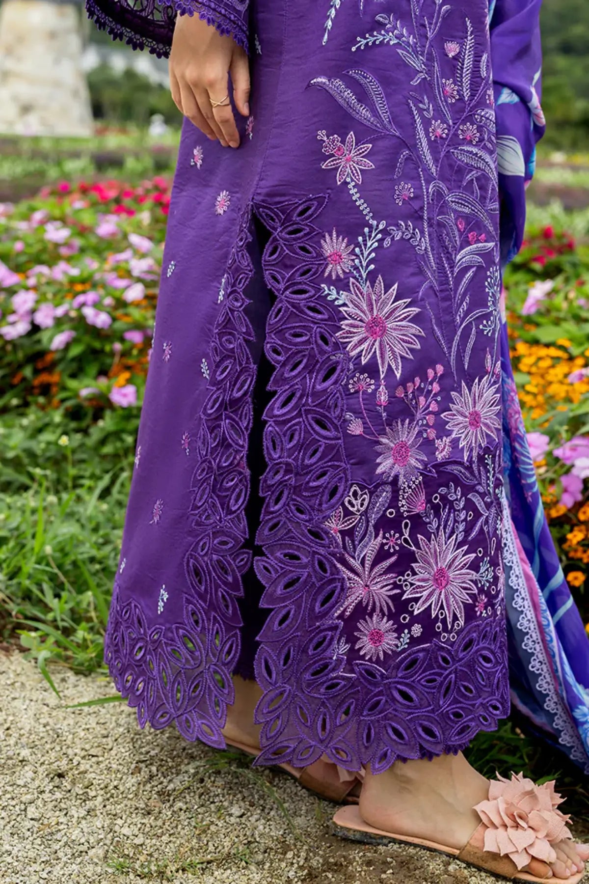 Lily Veil purple Mushq lawn 3PC suit with silk dupatta for summer gatherings