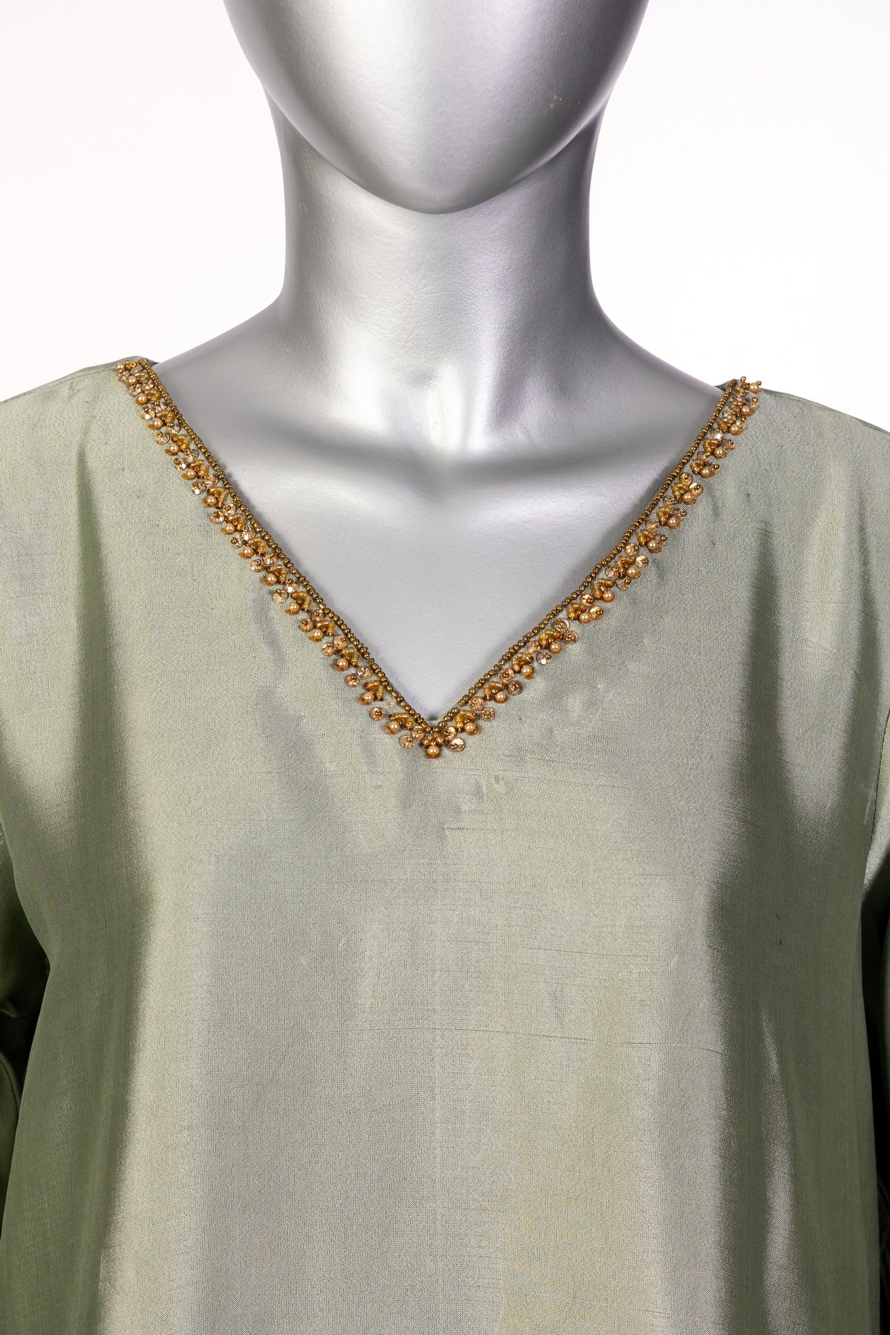 Lioren grey sheesha silk shirt with frashi shalwar and organza dupatta for casual gatherings, brunches, and semi-formal events by MariamRaj