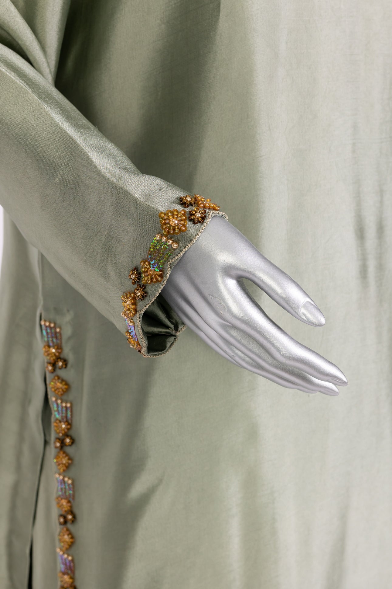 Lioren grey sheesha silk shirt with frashi shalwar and organza dupatta for casual gatherings, brunches, and semi-formal events by MariamRaj