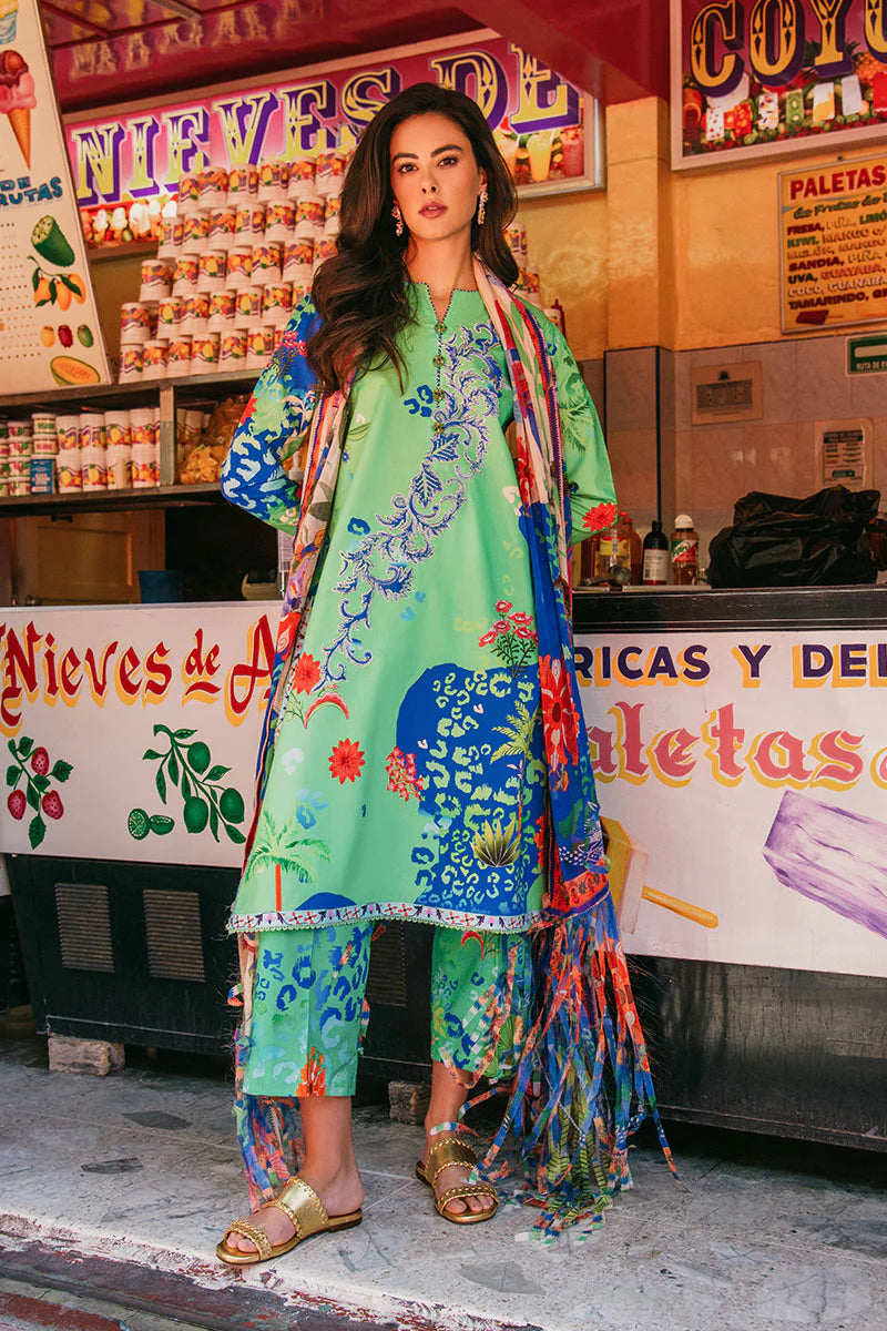 Living Heart- Summer lawn outfit in green and blue tones By- Mushq