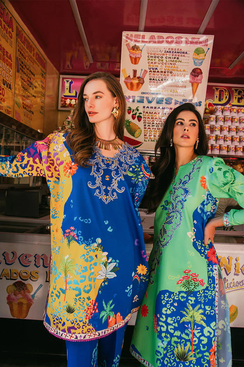 Living Heart- Summer lawn outfit in green and blue tones By- Mushq