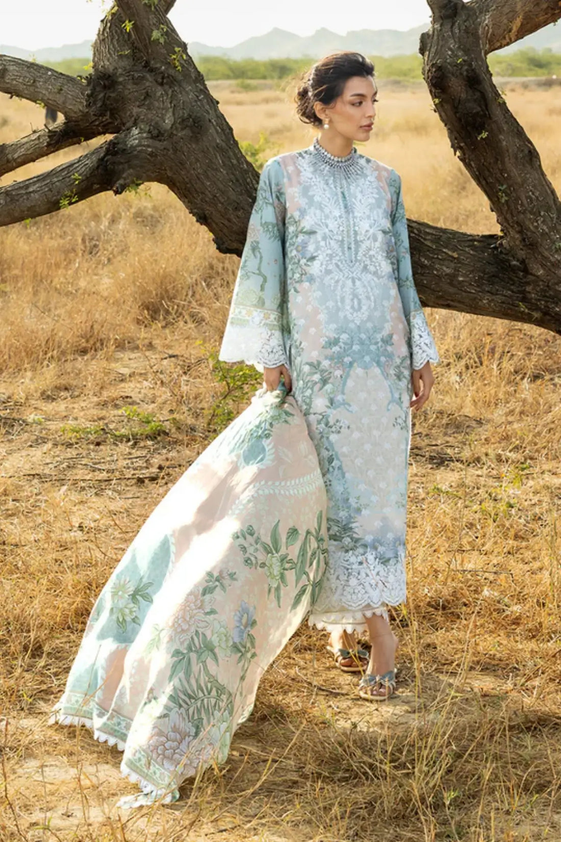 Sage green Zainab Chottani Liyana lawn 3PC chikankari stitched suit