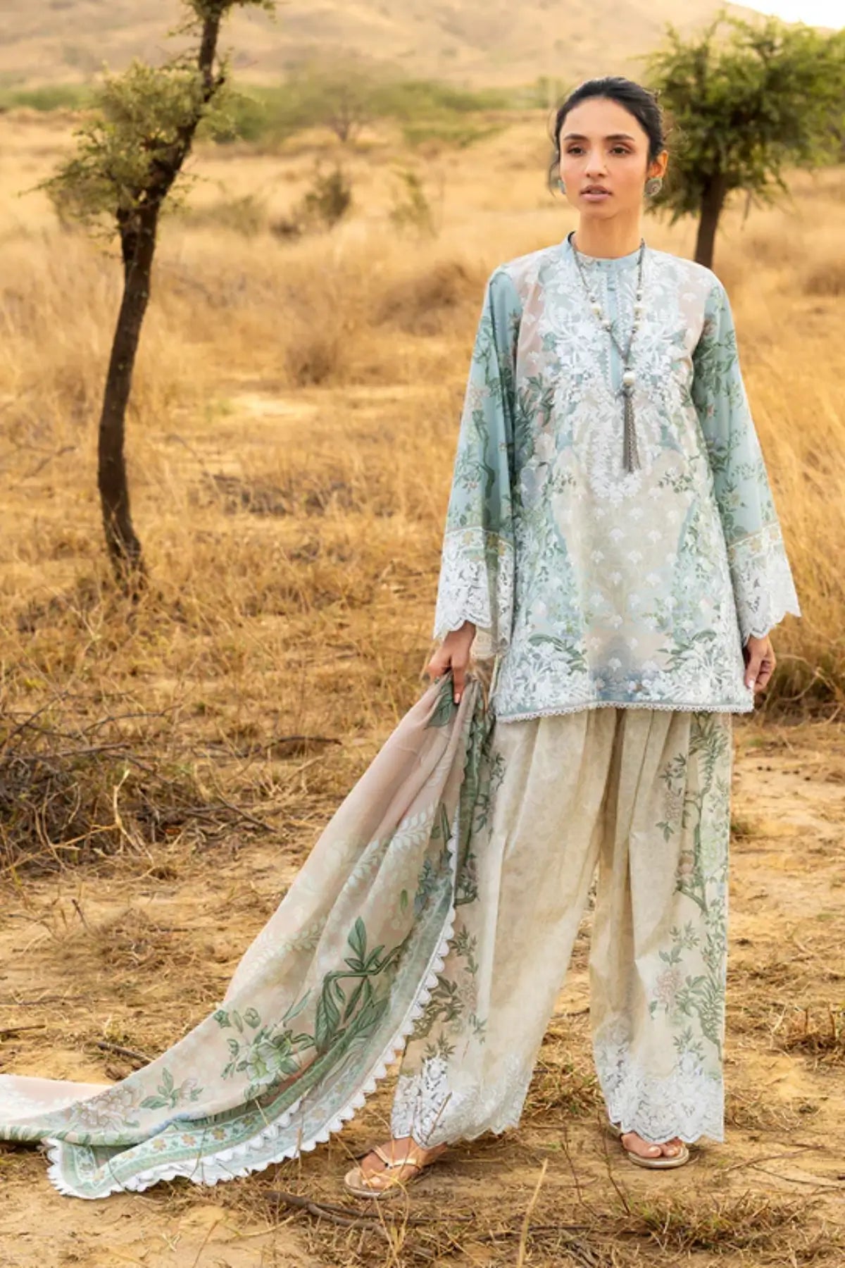 Sage green Zainab Chottani Liyana lawn 3PC chikankari stitched suit