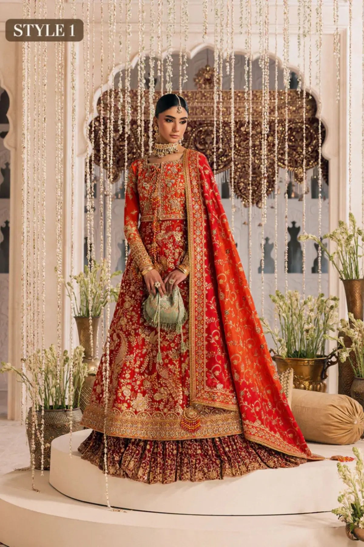 WEDDING FESTIVE ’26 VOL. 1 AIK Look 05 red orange bridal dress Pakistanimoda