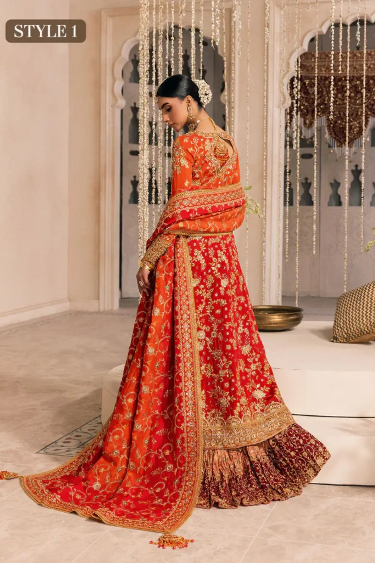 WEDDING FESTIVE ’26 VOL. 1 AIK Look 05 red orange bridal dress Pakistanimoda