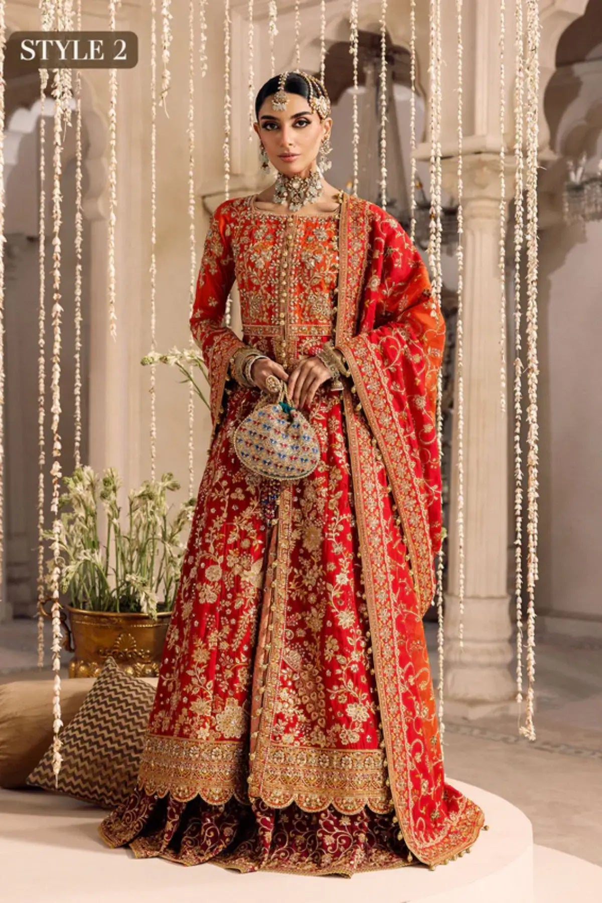WEDDING FESTIVE ’26 VOL. 1 AIK Look 05 red orange bridal dress Pakistanimoda