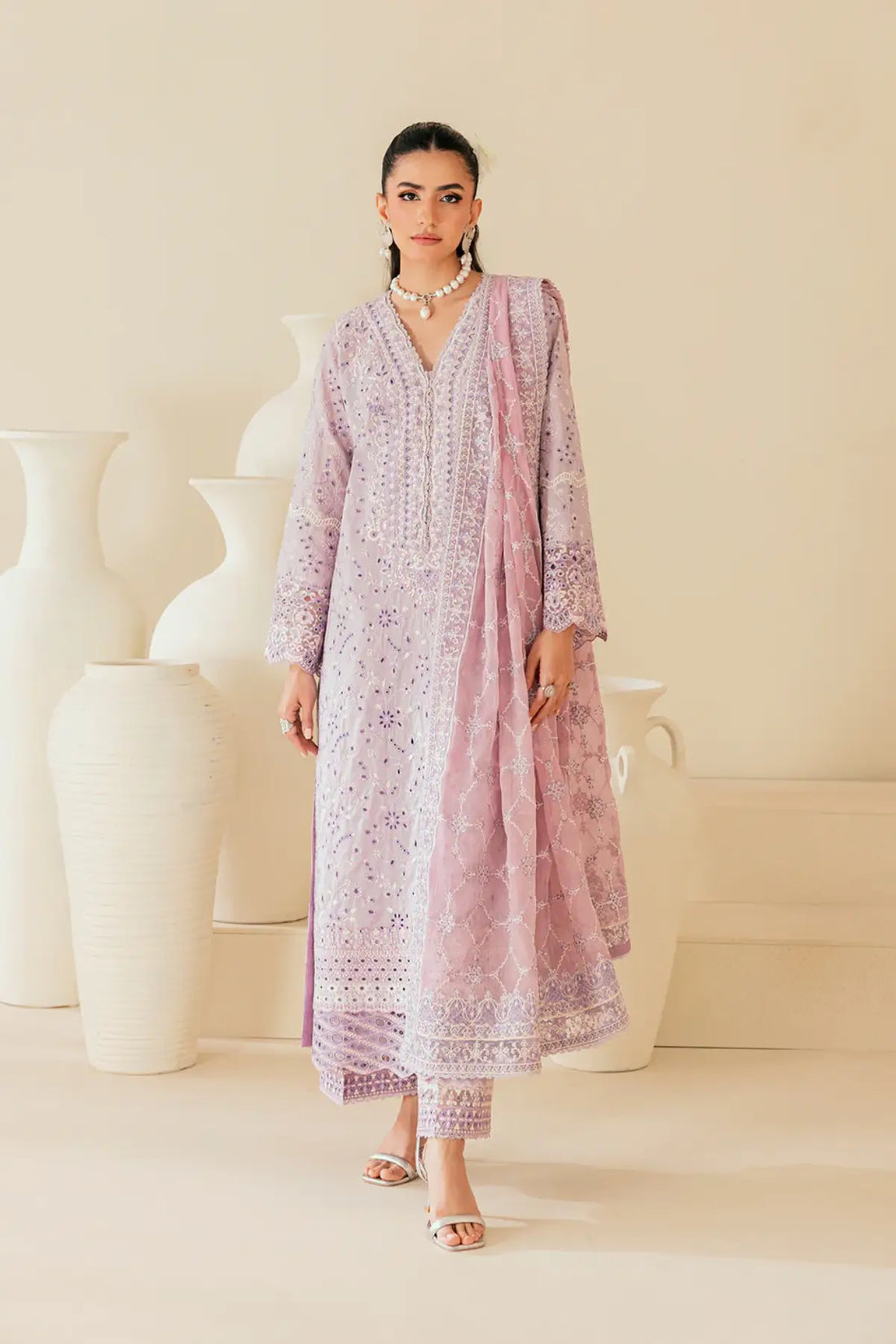 Look B2601A AIK Lawn Vol. 2 Lilac Embroidered Lawn Stitched 3PC Suit with Chiffon Dupatta