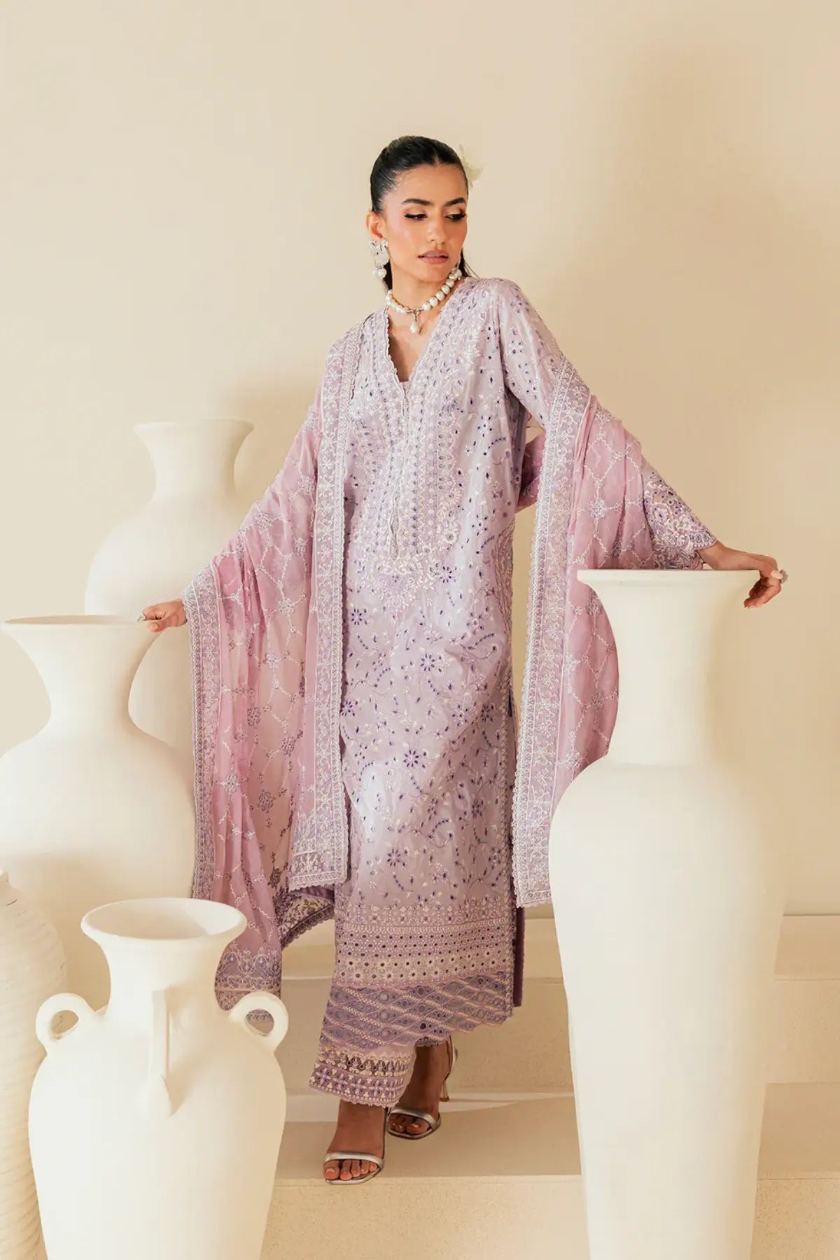 Look B2601A AIK Lawn Vol. 2 Lilac Embroidered Lawn Stitched 3PC Suit with Chiffon Dupatta