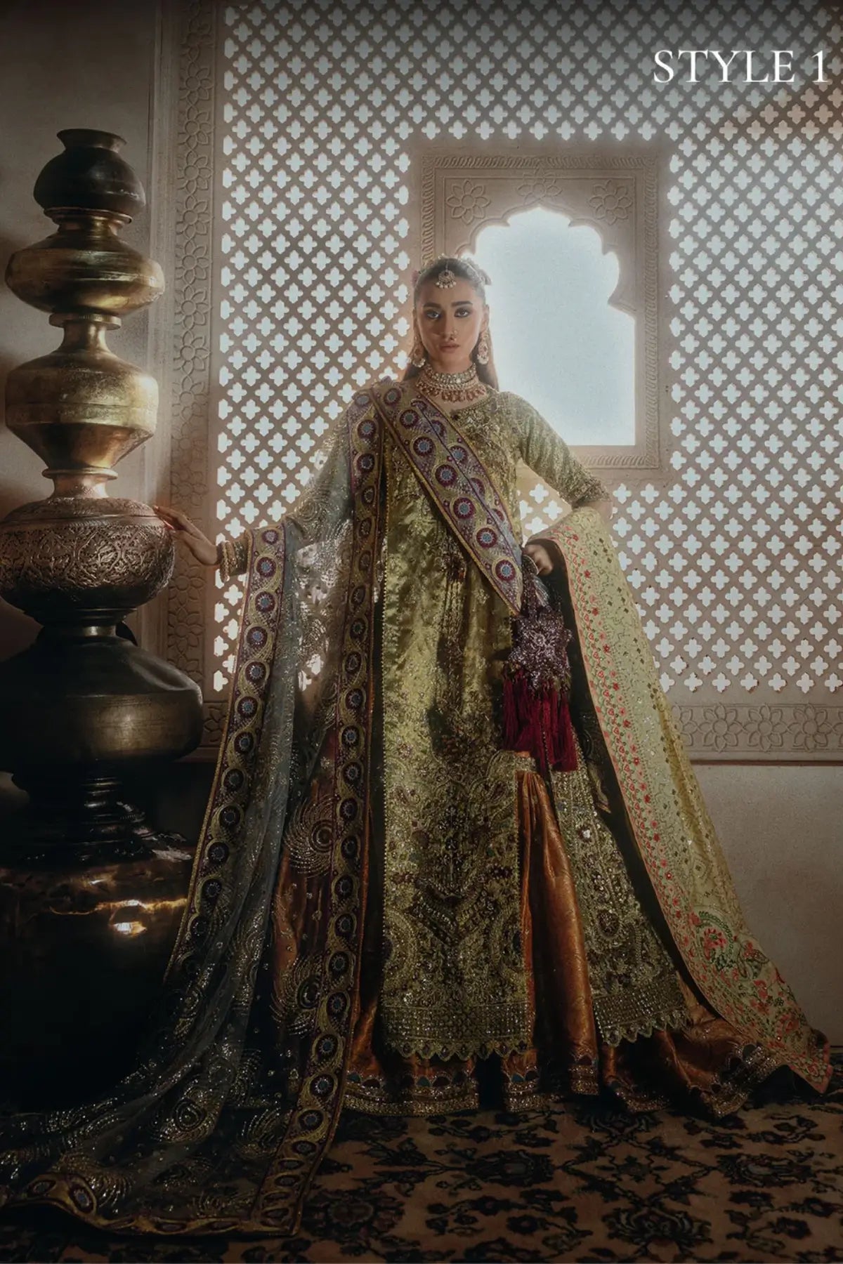 AIK Atelier B2601 copper embellished tissue stitched Pakistani wedding suit from Wedding Festive 26 Vol 2