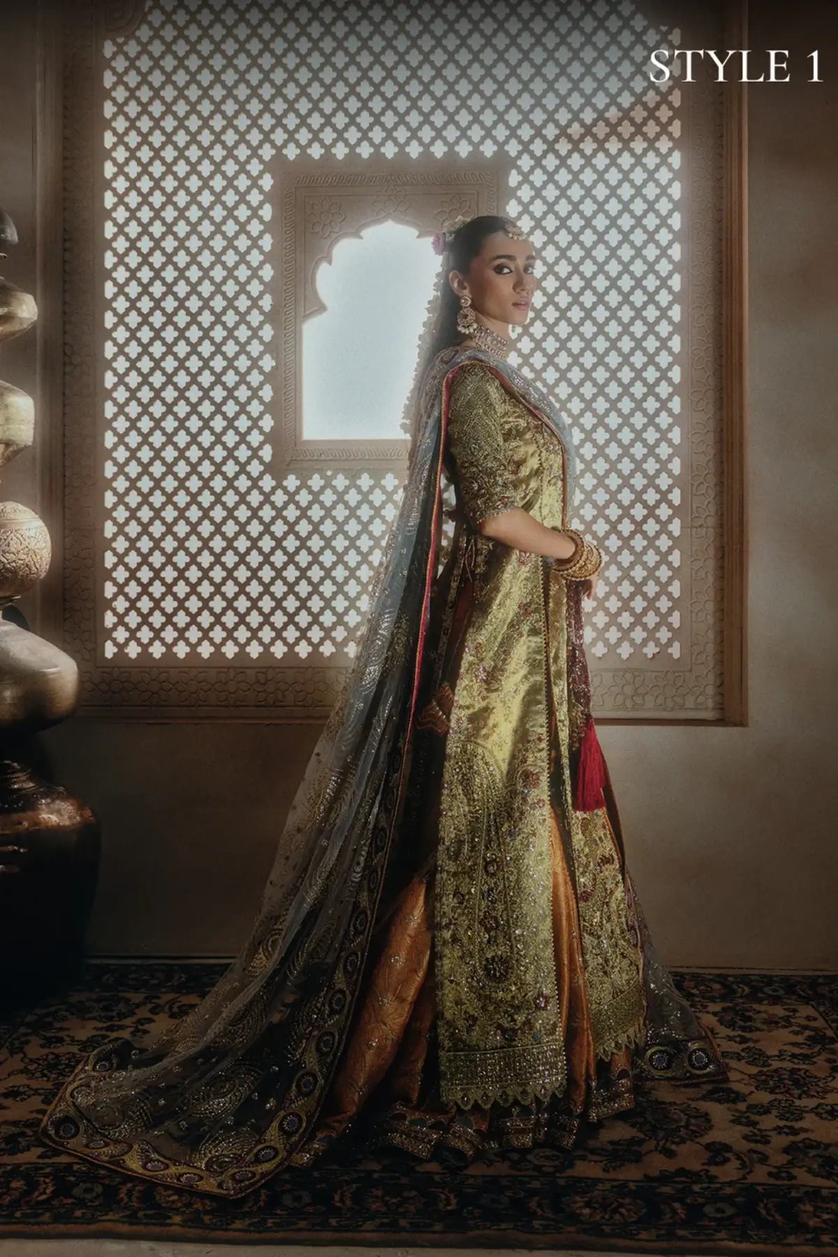 AIK Atelier B2601 copper embellished tissue stitched Pakistani wedding suit from Wedding Festive 26 Vol 2