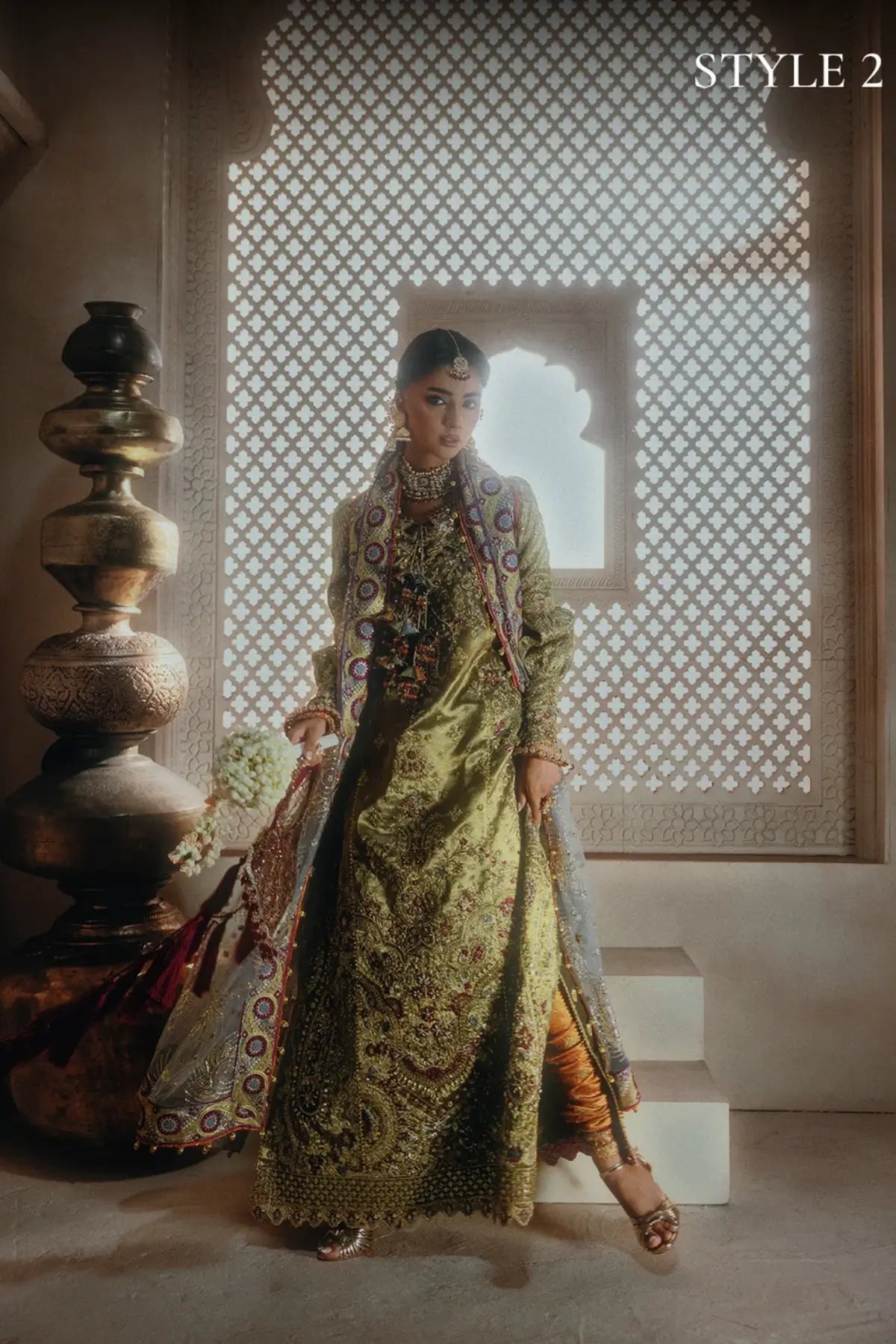 AIK Atelier B2601 copper embellished tissue stitched Pakistani wedding suit from Wedding Festive 26 Vol 2