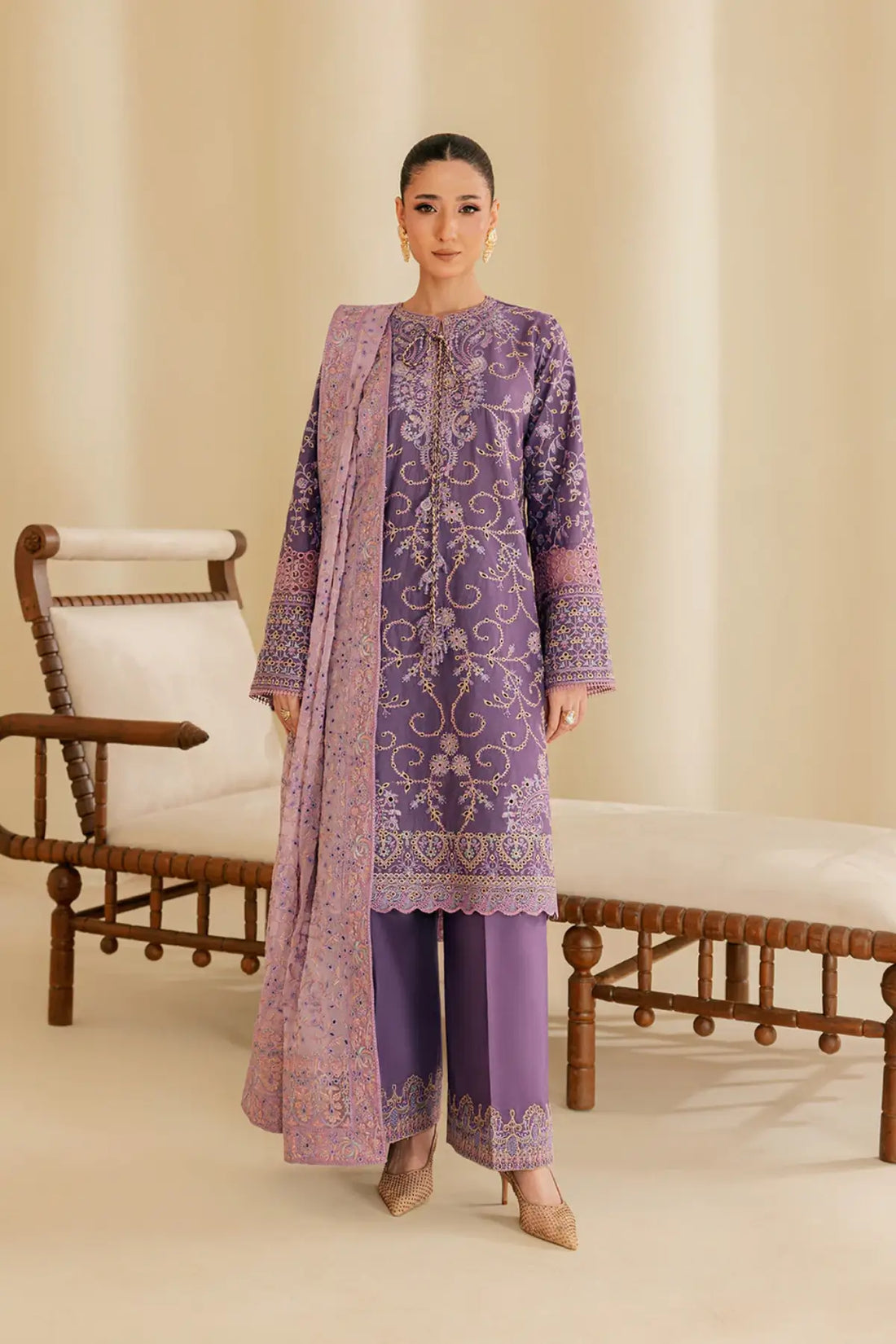 Look B2602A AIK Lawn Vol. 2 Purple Embroidered Lawn Shirt, Cotton Pants & Chiffon Dupatta