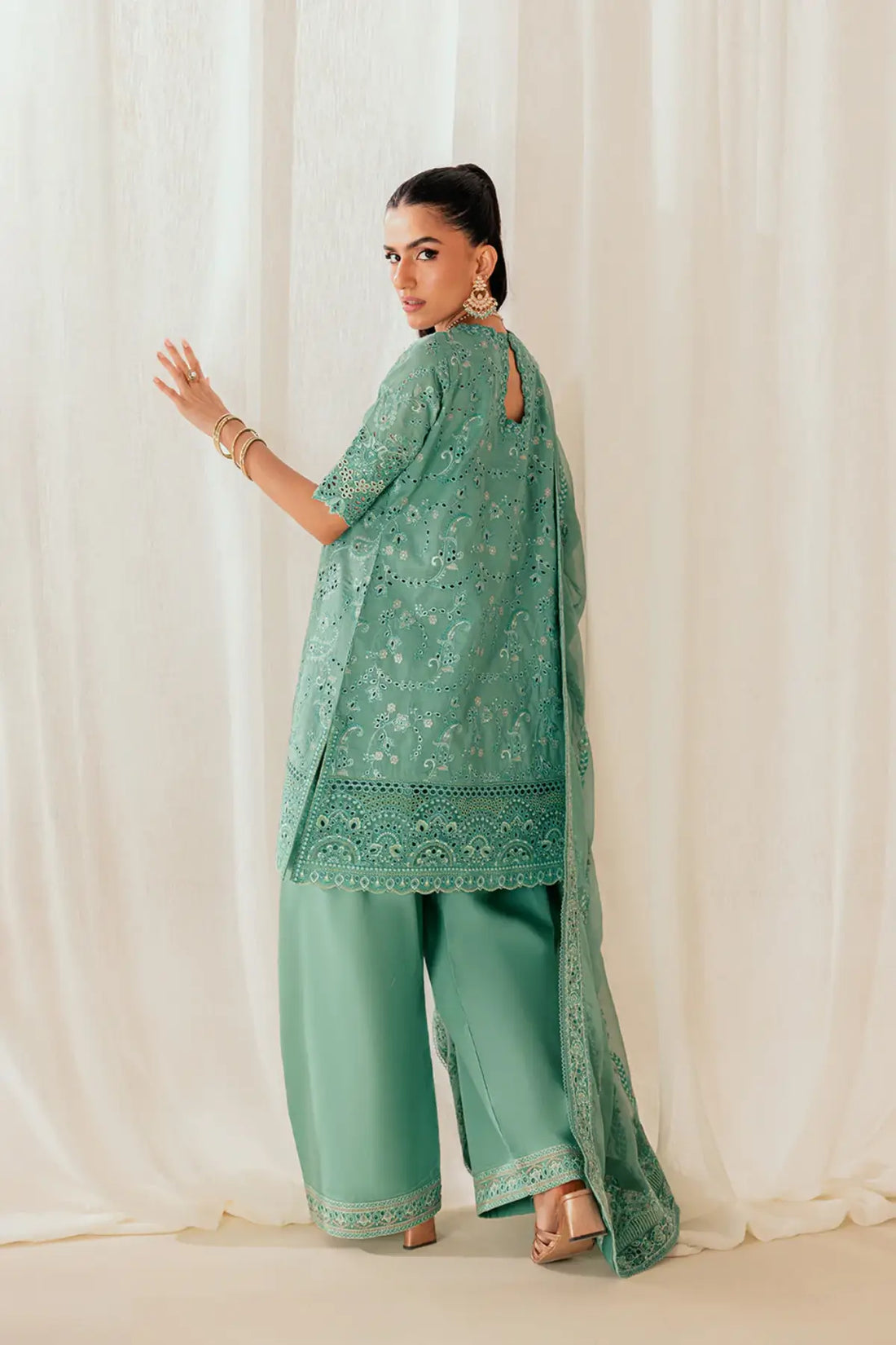 Look B2603A AIK Sea Green Embroidered Lawn Stitched 3PC Suit with Chiffon Dupatta
