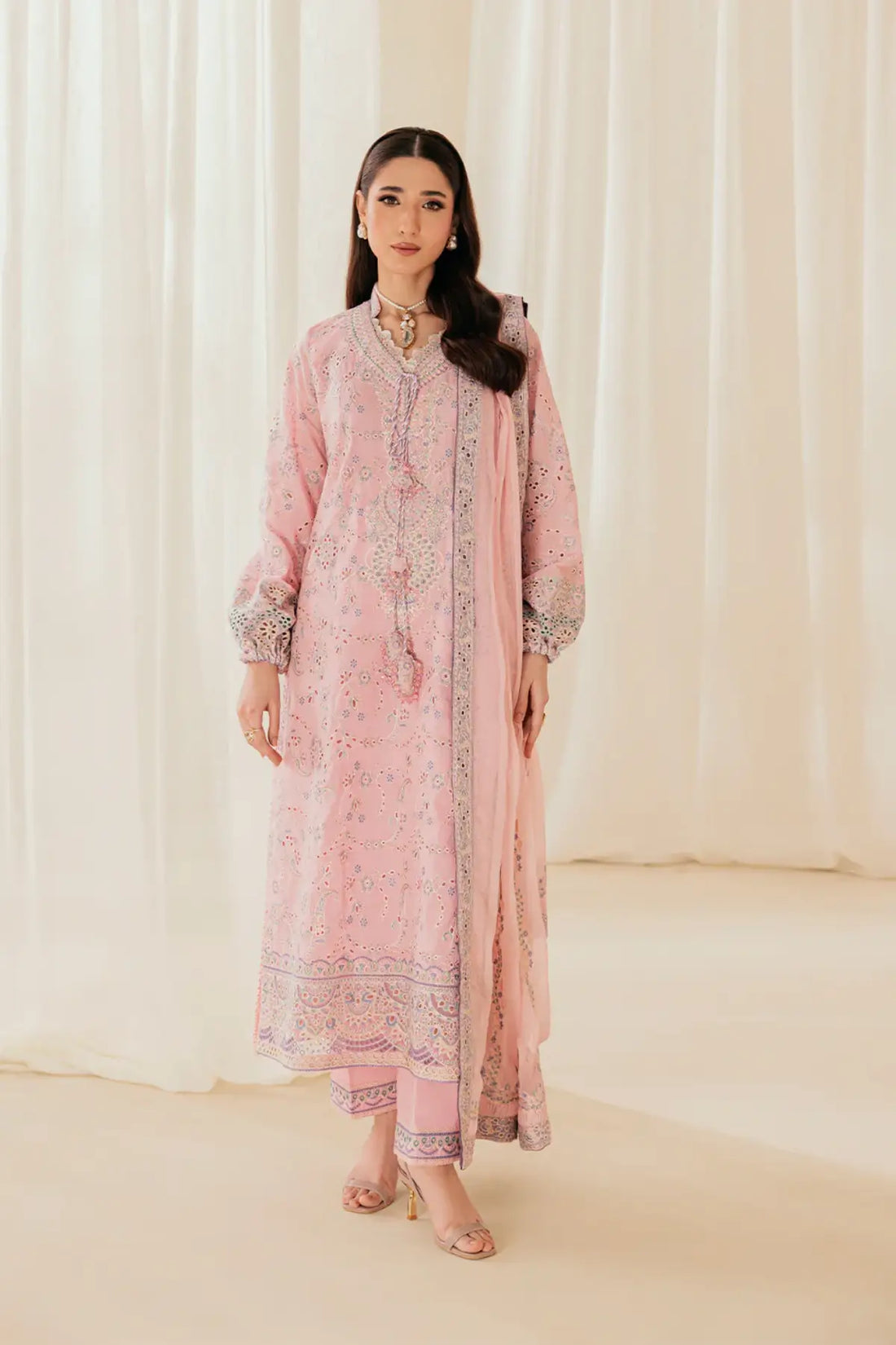 Look B2603B AIK Lawn Vol. 2 Blush Pink Embroidered Lawn Stitched 3PC Suit with Chiffon Dupatta