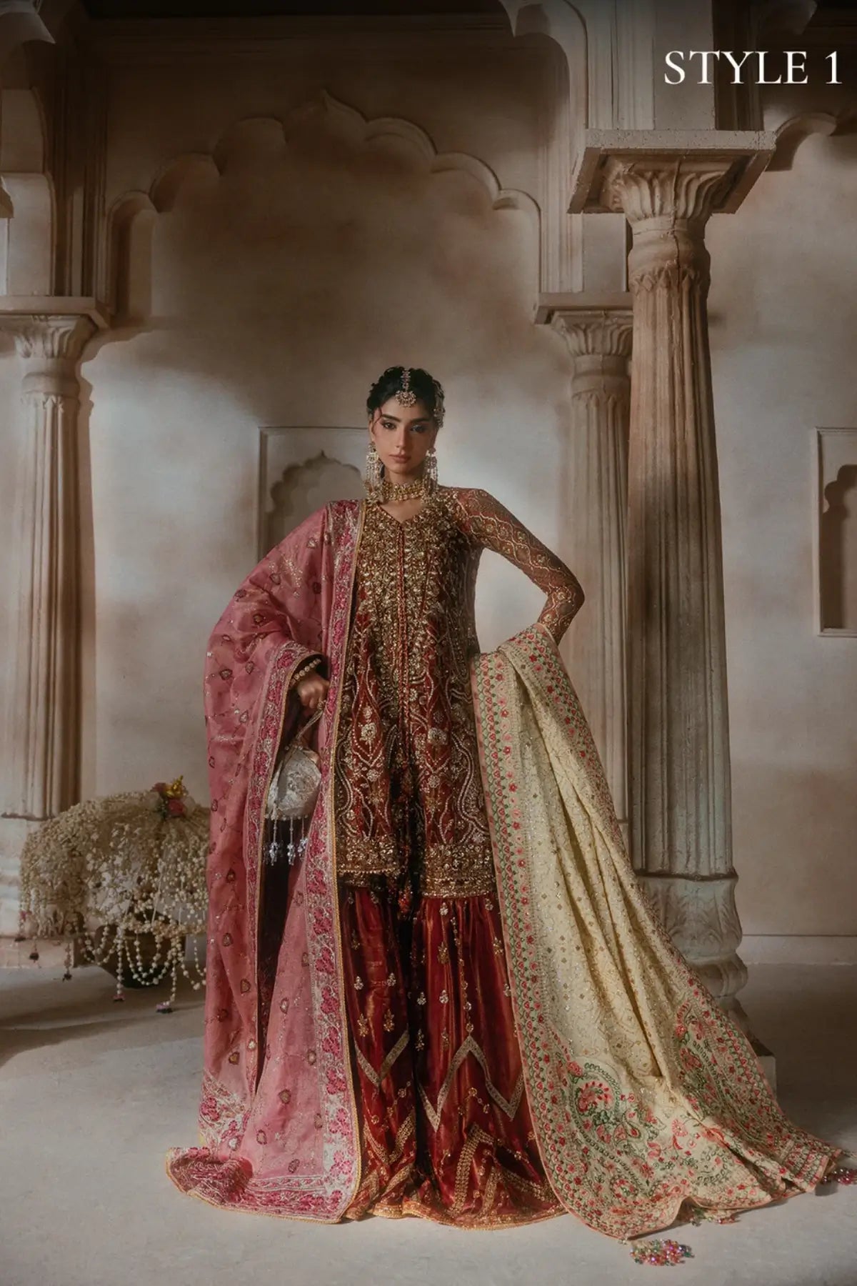 AIK Atelier B2603 brick red embroidered organza stitched Pakistani wedding suit from Wedding Festive 26 Vol 2