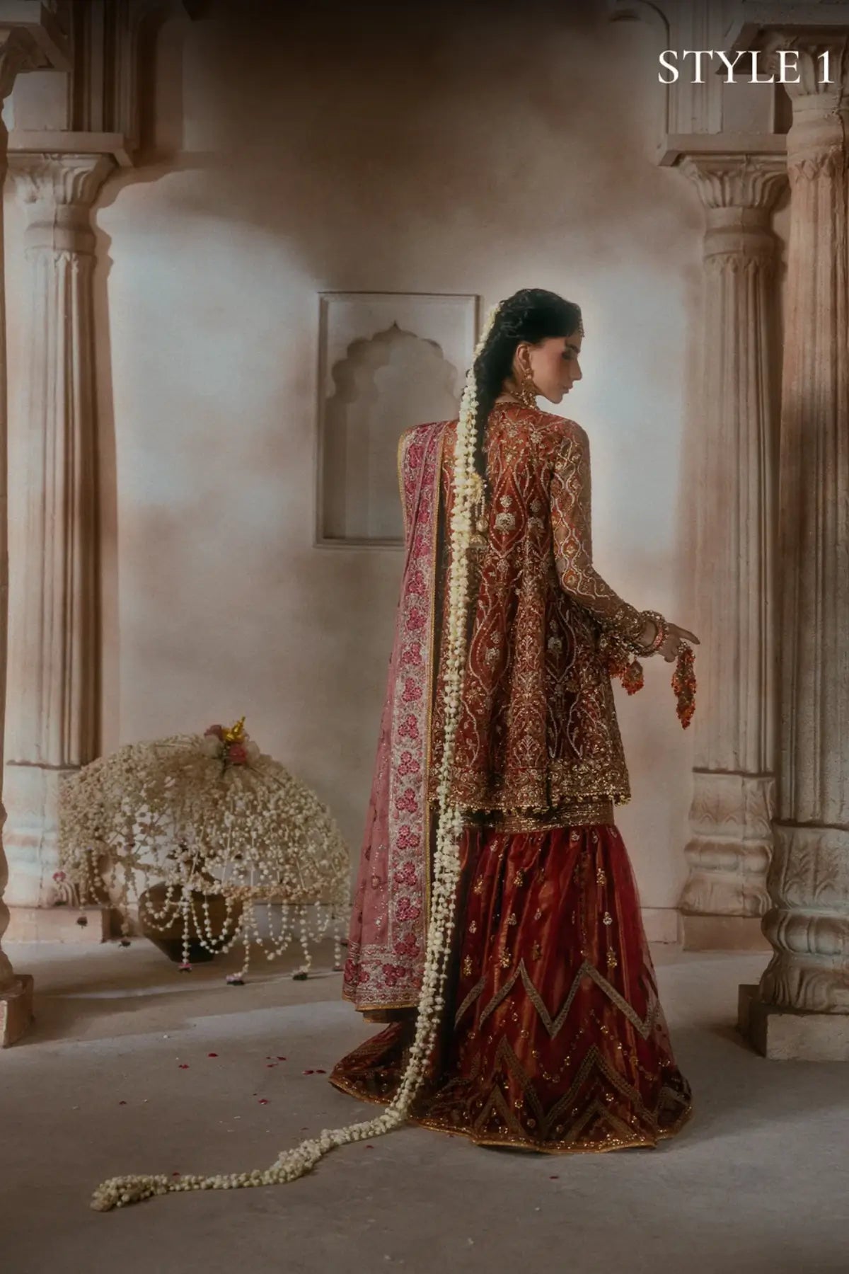 AIK Atelier B2603 brick red embroidered organza stitched Pakistani wedding suit from Wedding Festive 26 Vol 2
