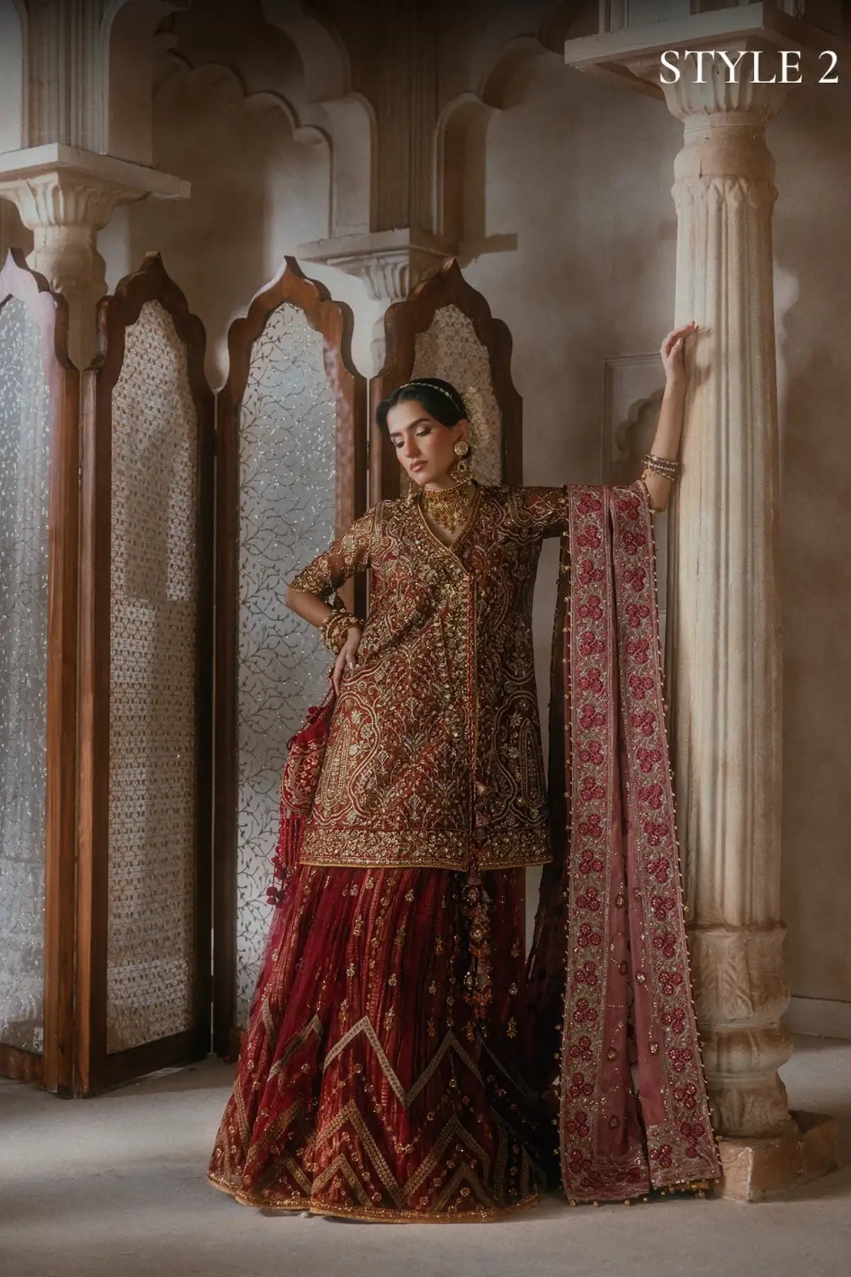AIK Atelier B2603 brick red embroidered organza stitched Pakistani wedding suit from Wedding Festive 26 Vol 2